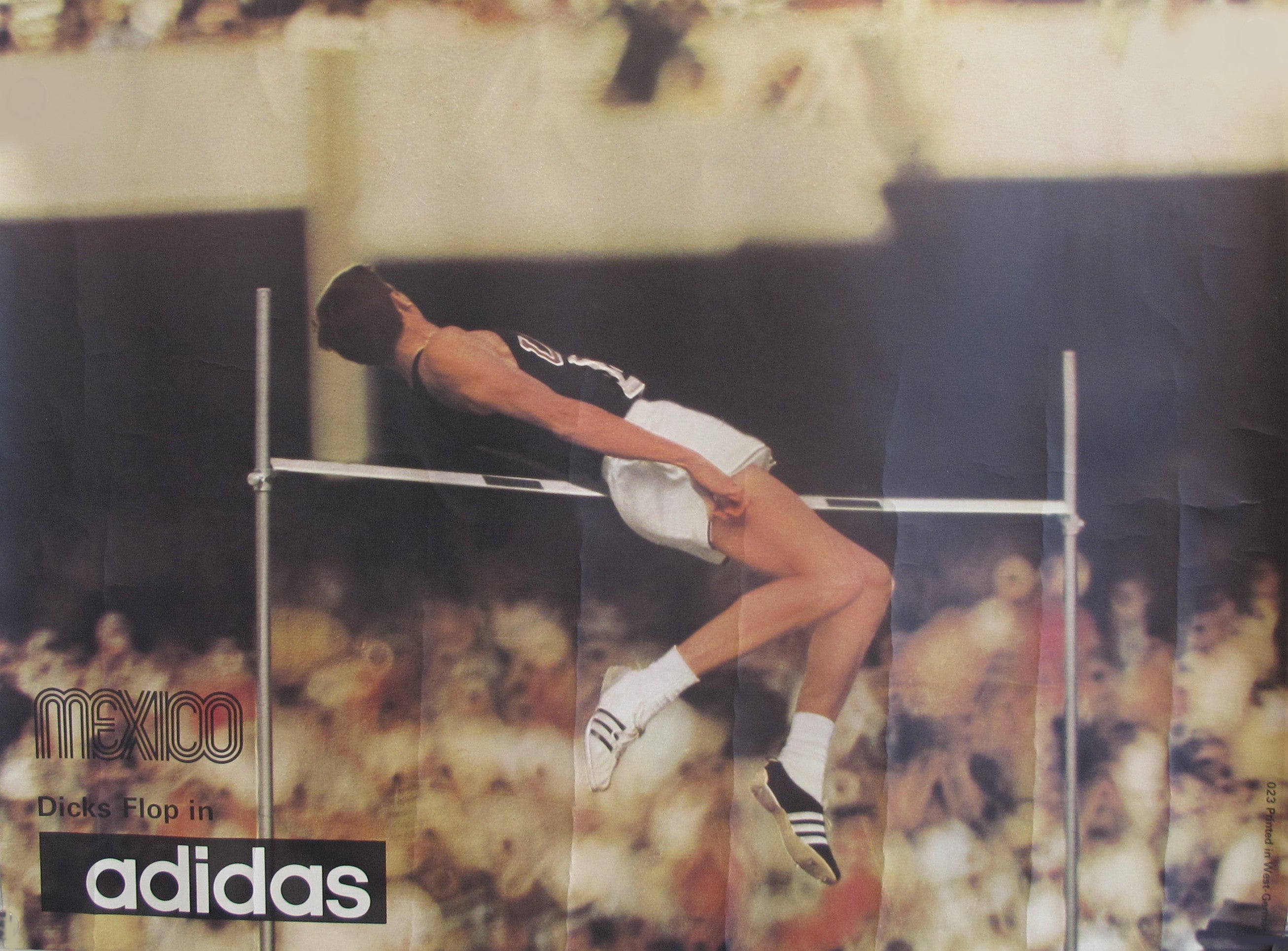 Vintage 1968 Mexico Olympics High Jump Flop Poster - Dick Fosbury Adidas - Perfect for Sports Memorabilia Collectors & Track & Field Enthusiasts