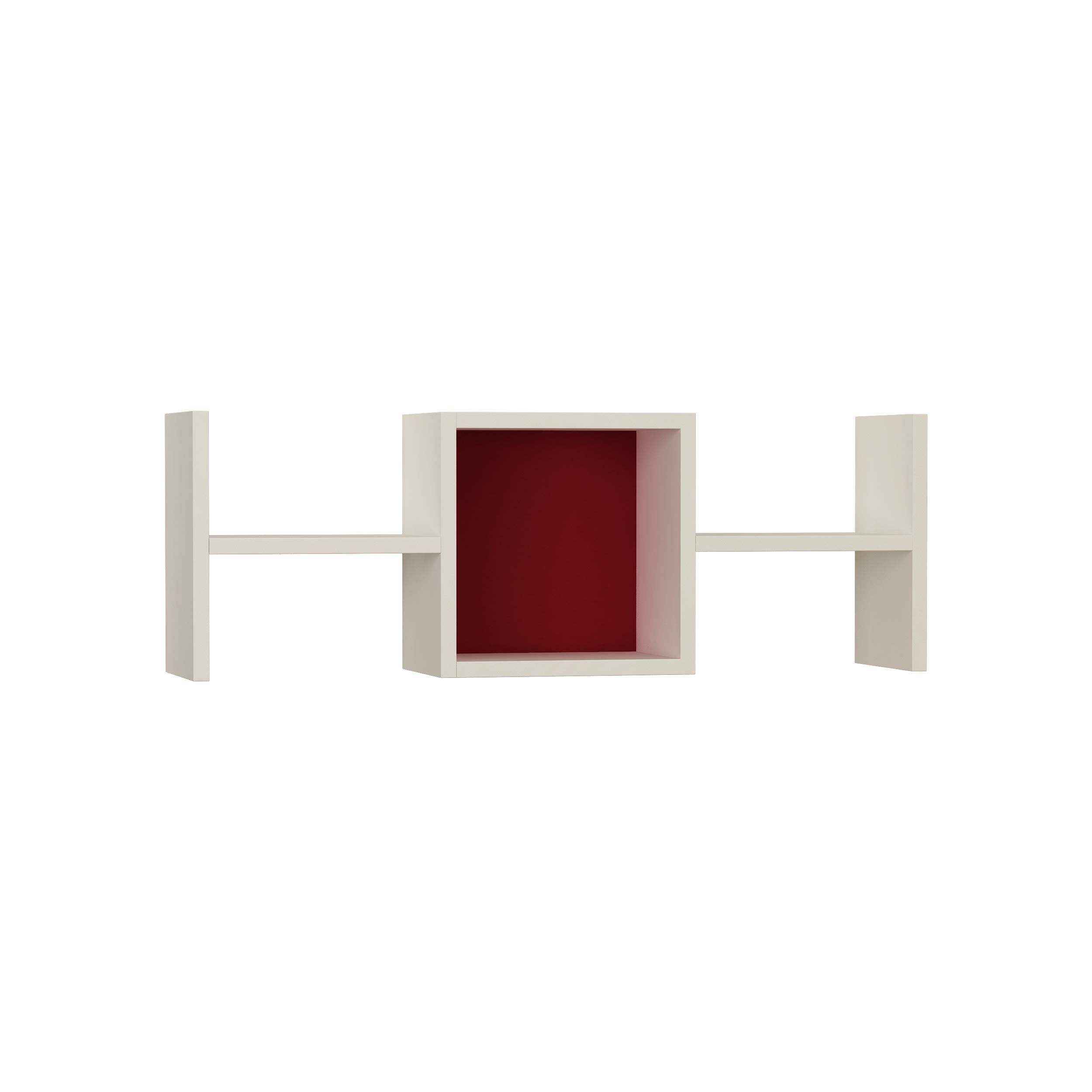 Modern White & Burgundy Wall Shelf - Home Decor Storage Unit for Living Room & Bedroom