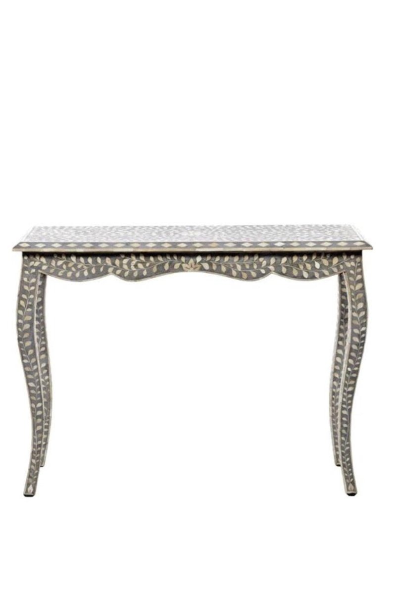 Handmade Bone Inlay Wooden Console Table - Custom Gray Work Desk for Home Office, Living Room & Entryway Decor