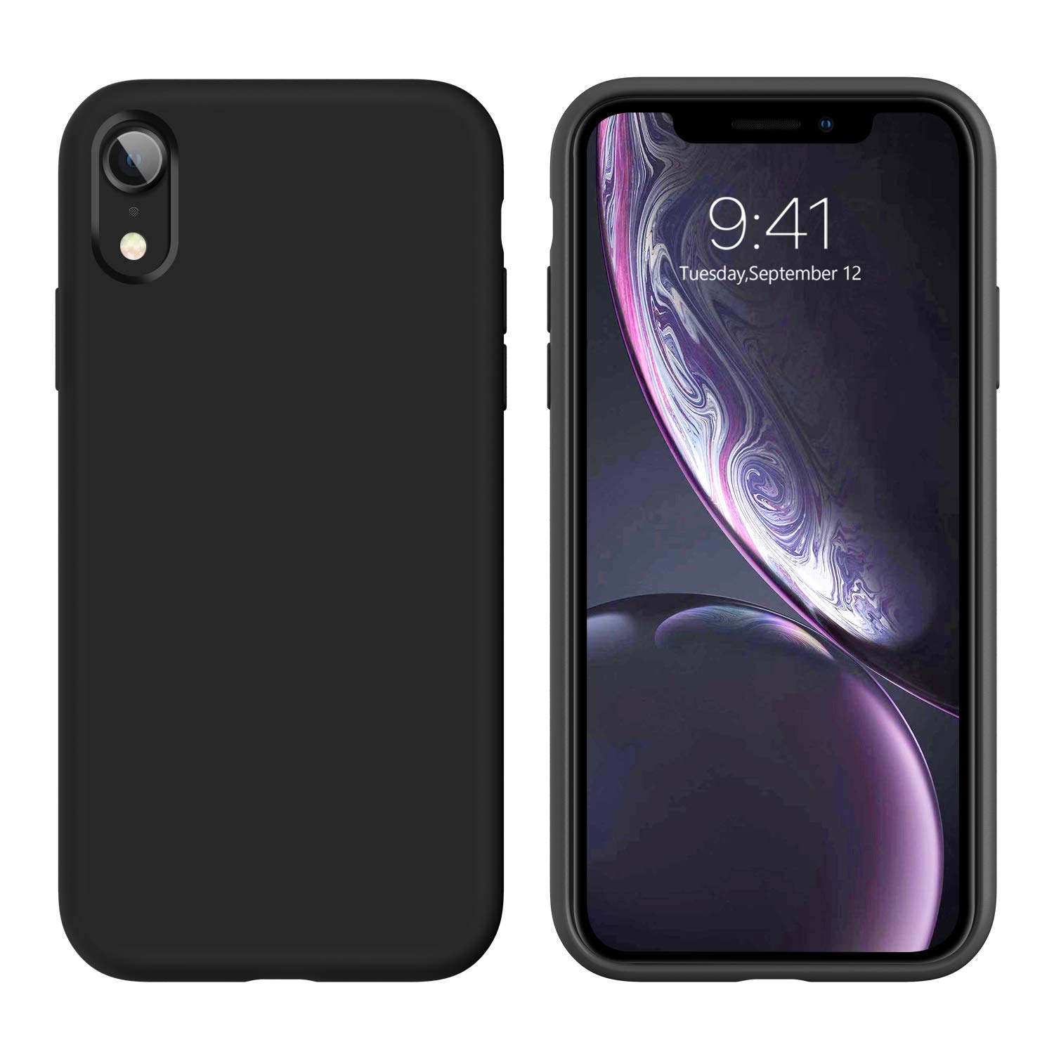 Premium Liquid Silicone iPhone XR Case - Ultra Slim Shockproof Cover with Soft Gel Rubber & Microfiber Lining | Anti-Scratch Protective Phone Case for iPhone XR 6.1-inch (Black) | Perfect for Everyday Use, Travel & Outdoor Activities