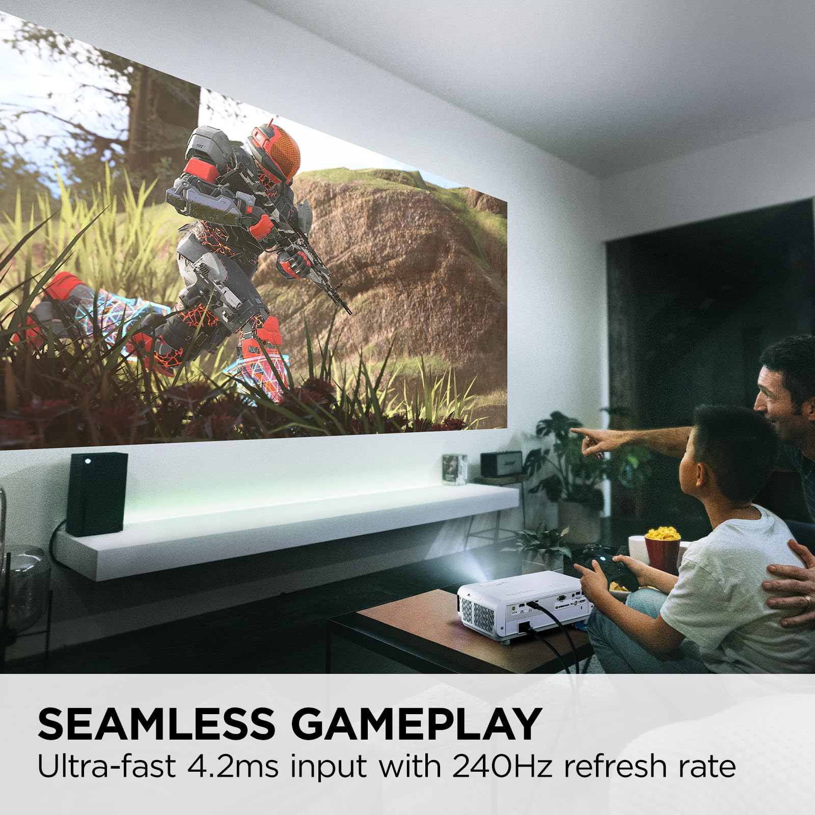 ViewSonic PX749-4K UHD Gaming Projector 4000 Lumens 4.2ms Response for Xbox PS5 PC - 4K Home Theater Projector with H/V Keystone, 1.3x Zoom & USB-C - Perfect for Gaming, Movies & Outdoor Movie Nights