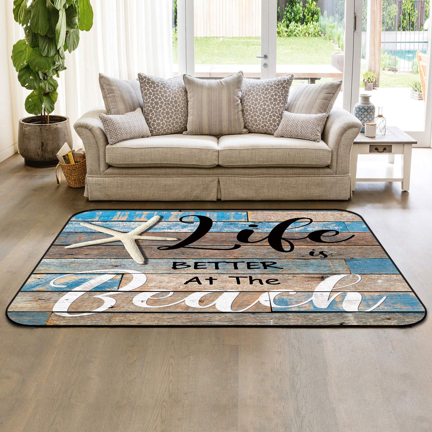 Non-Slip Seashell Beach Rug - Super Soft Memory Foam Carpet for Bedroom, Living Room & Entryway (2'7