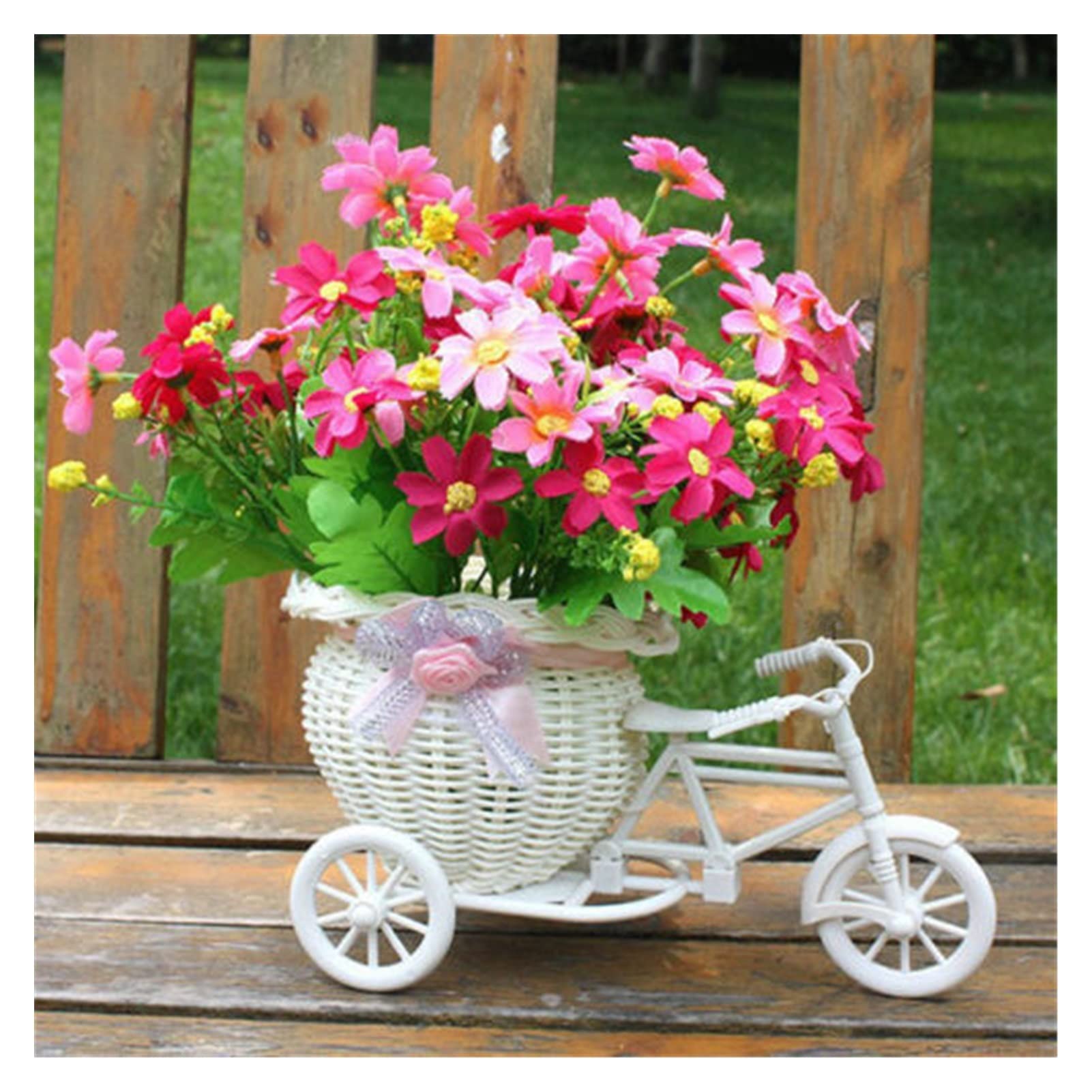 White Plastic Bicycle Flower Basket - Decorative Tricycle Planter for Plants & Storage | Perfect for Home Garden Decor, Party & Outdoor Cycling Accessories