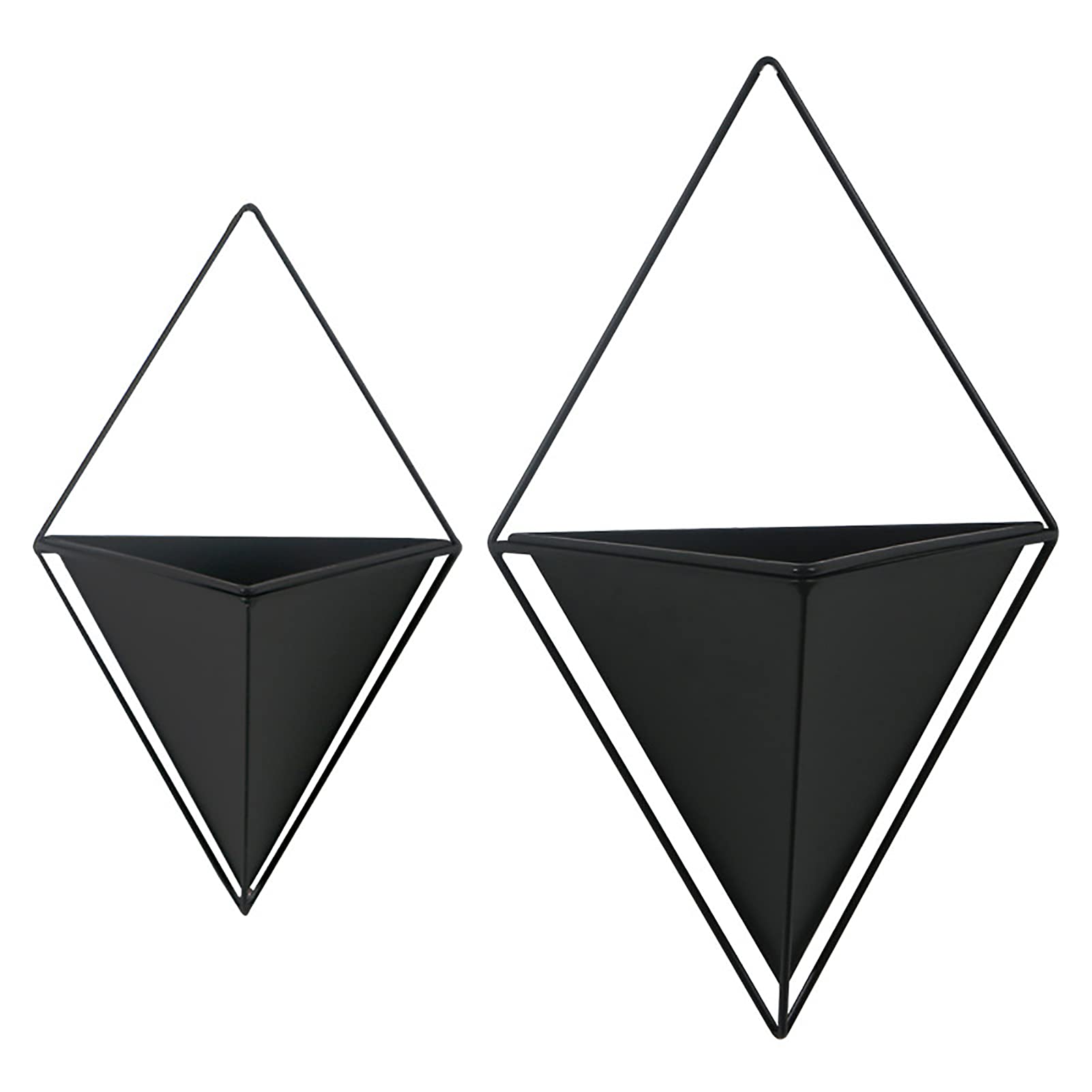 2 Pack Black Geometric Metal Wall Planters - Modern Hanging Vase for Succulents, Air Plants & Faux Plants | Indoor/Outdoor Home & Garden Decor | Perfect for Living Room, Bedroom, Patio & Office Wall Decor