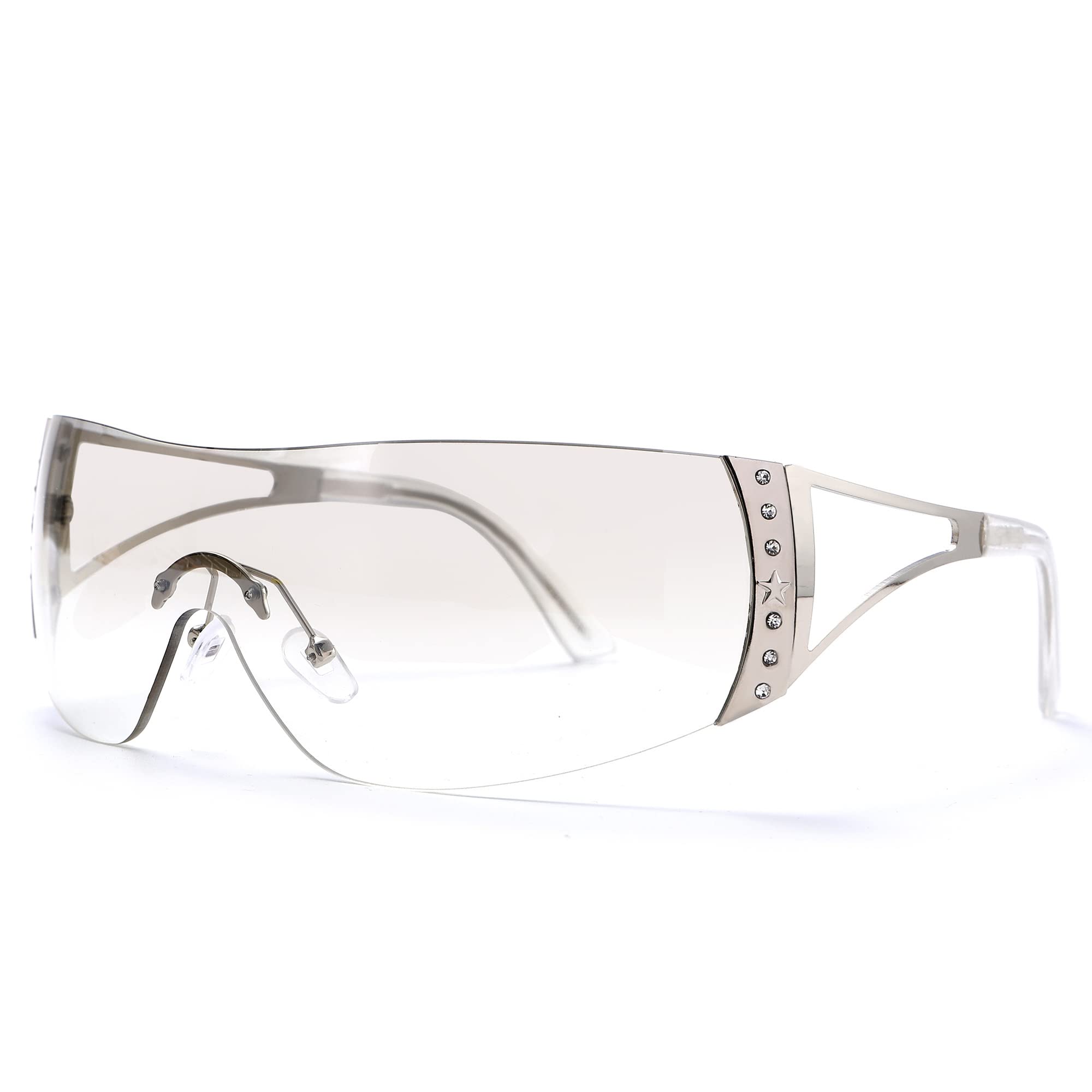 Y2K Wrap Around Sunglasses for Women & Men - Futuristic Frameless Flat Top Shades with Gradient UV Protection Lenses - Perfect for Outdoor Sports, Beach, and Fashion Streetwear