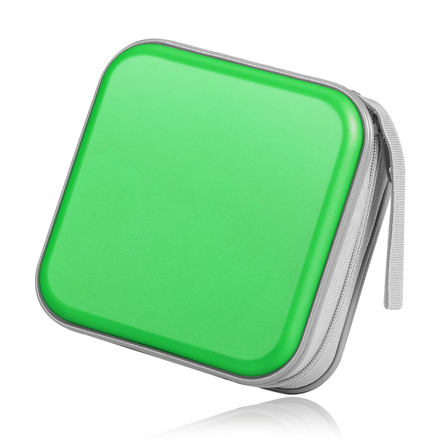 TNP 40-Capacity CD DVD Case Holder Organizer - Portable Hard Shell Disc Wallet for Car, Video Game Storage - Zippered CD Book Holder (Green) - Perfect for Travel, Home & Office Organization
