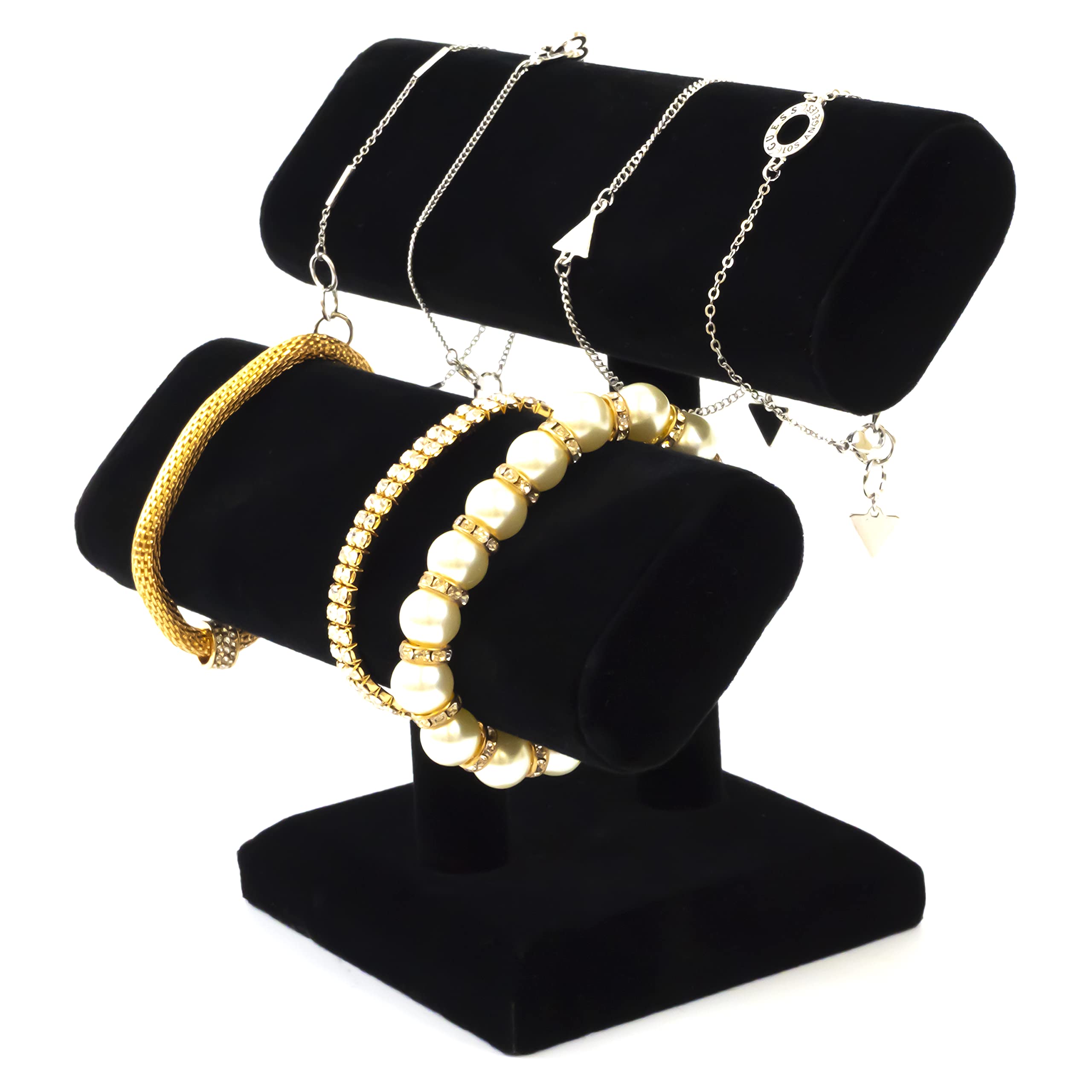 Black Velvet Double T-Bar Jewelry Display Stand for Bracelets, Necklaces, Watches & Bangles - Elegant Jewelry Organizer for Retail Stores, Boutiques & Home Decor (1-Pack, Black)