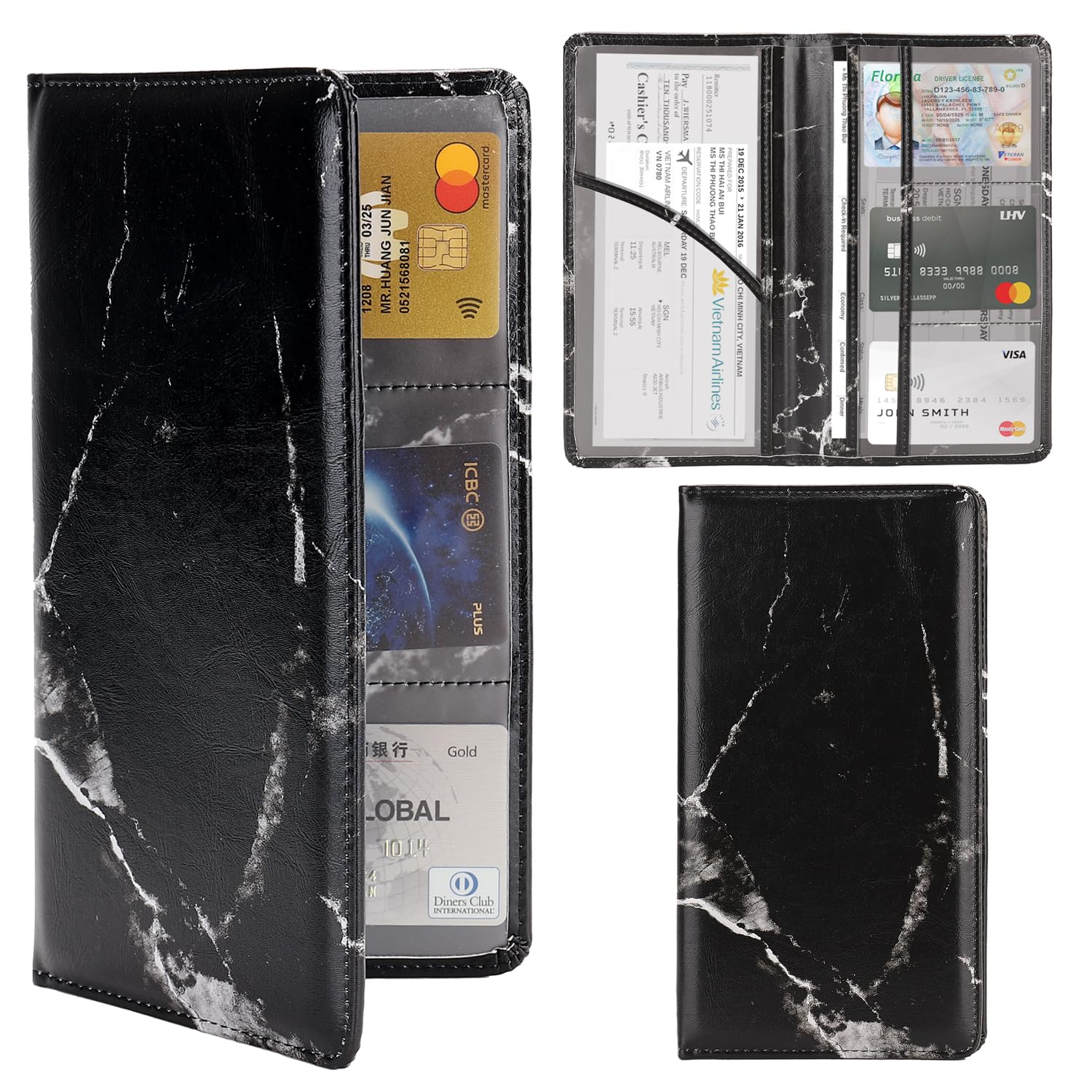Car Registration and Insurance Holder - Durable Card Organizer for Women & Men - Pink & Marble Black - Perfect for Glove Box, Wallet, or Travel Essentials