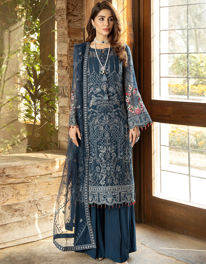 Blue Diane Faux Georgette Straight Leg Pants for Women - Office Wear & Casual Outfits
