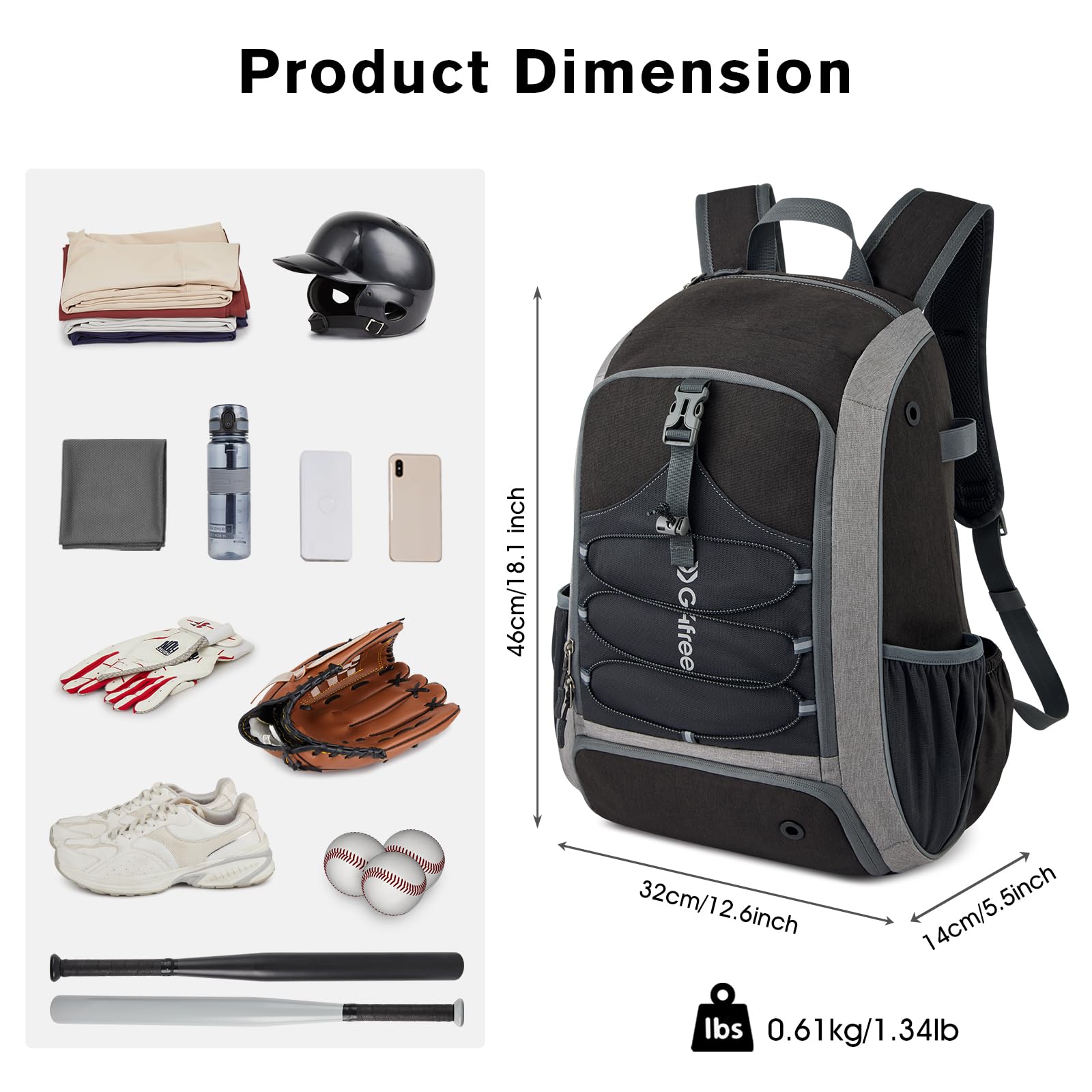 G4Free Youth & Adult Baseball Backpack - Lightweight Softball Bag with Shoe Compartment, Large Bat Storage & Fence Hook | Perfect for T-ball, Little League & Travel Games