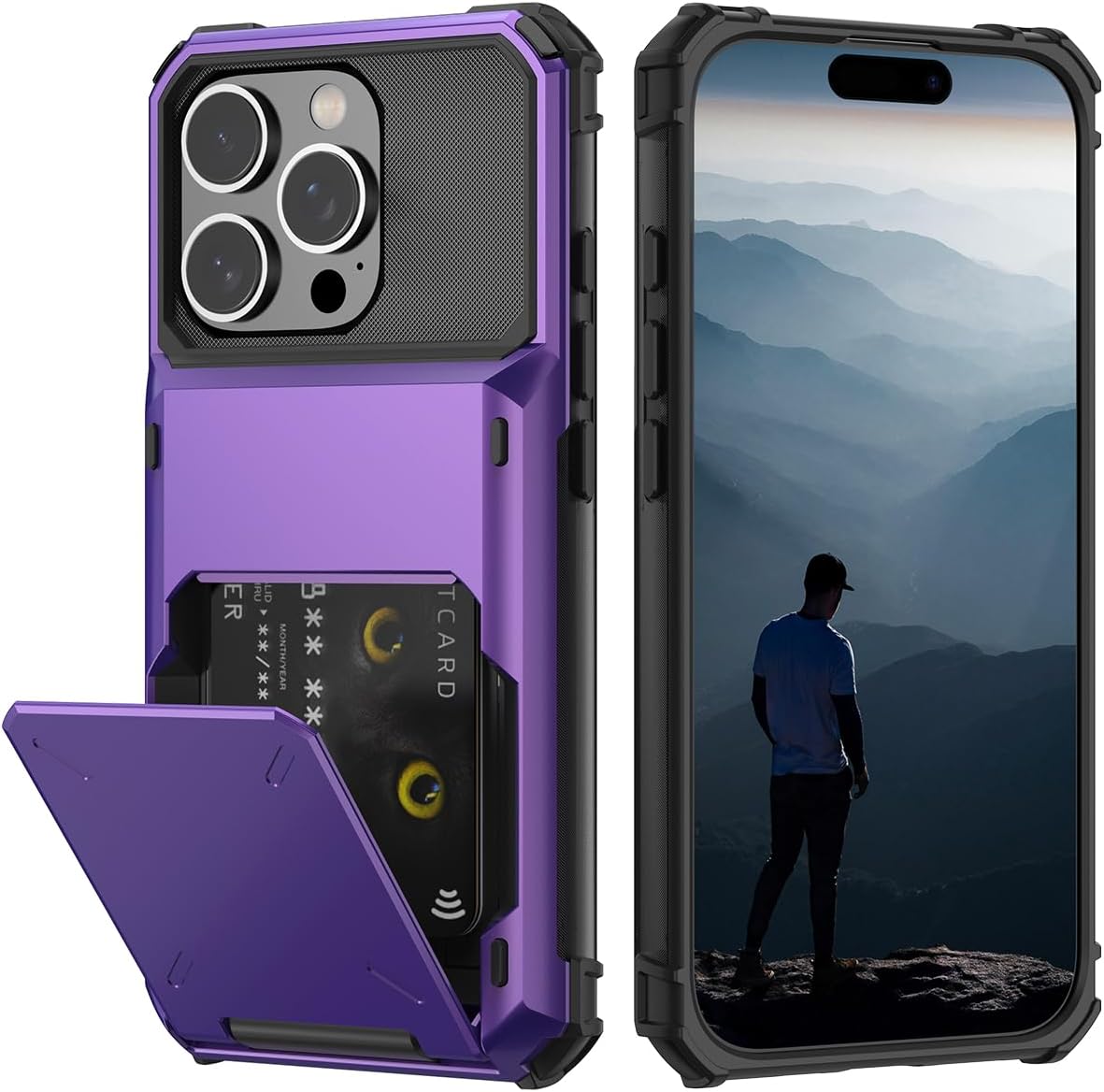 iPhone 16 Pro Case with Card Holder - Heavy Duty Shockproof Protective Cover with Hidden Card Slot | Slim Design for Everyday Use & Travel Protection
