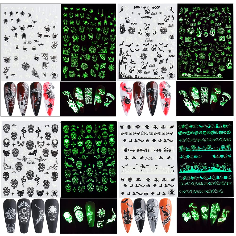 6 Sheets Halloween Nail Stickers - Skull Ghost Spider Bat for DIY Nail Art | Party & Costume Nails