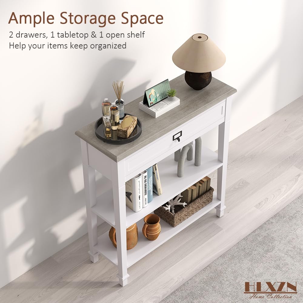 30 Inch Narrow Console Table with Drawer & Bottom Shelf - Entryway, Living Room, Hallway Furniture - Perfect for Small Spaces & Home Decor (White)