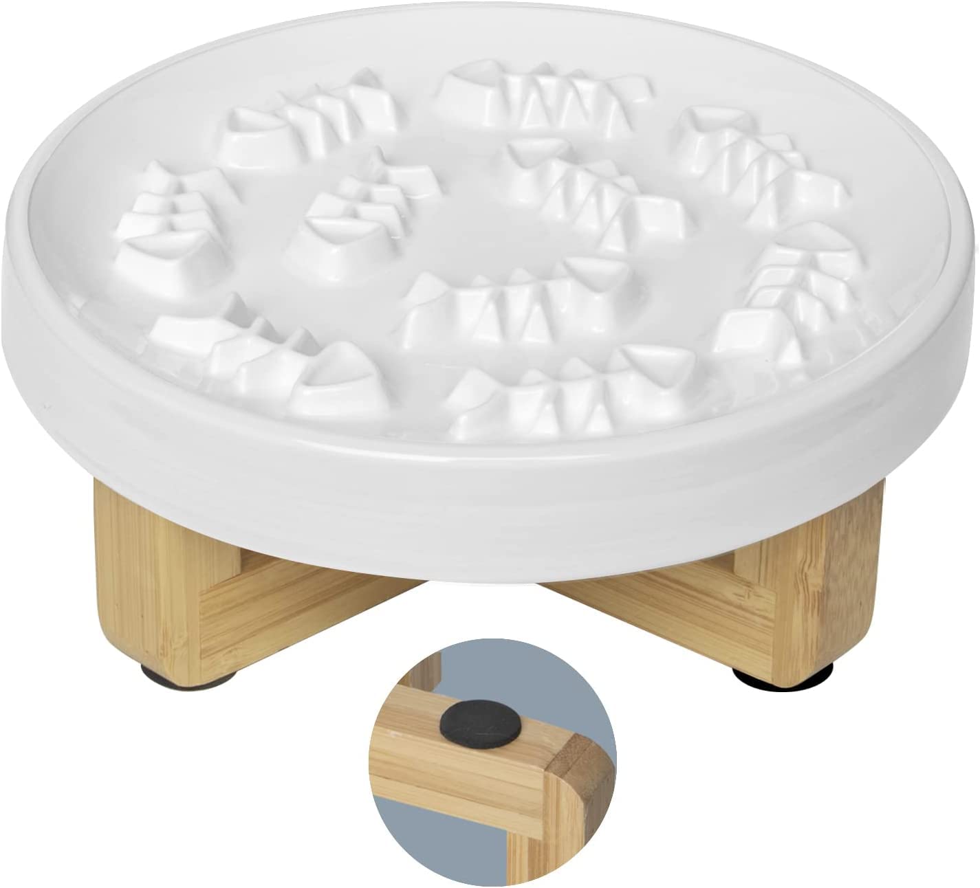 Ceramic Raised Slow Feeder Bowl for Cats & Dogs - Elevated Puzzle Food Dish with 3