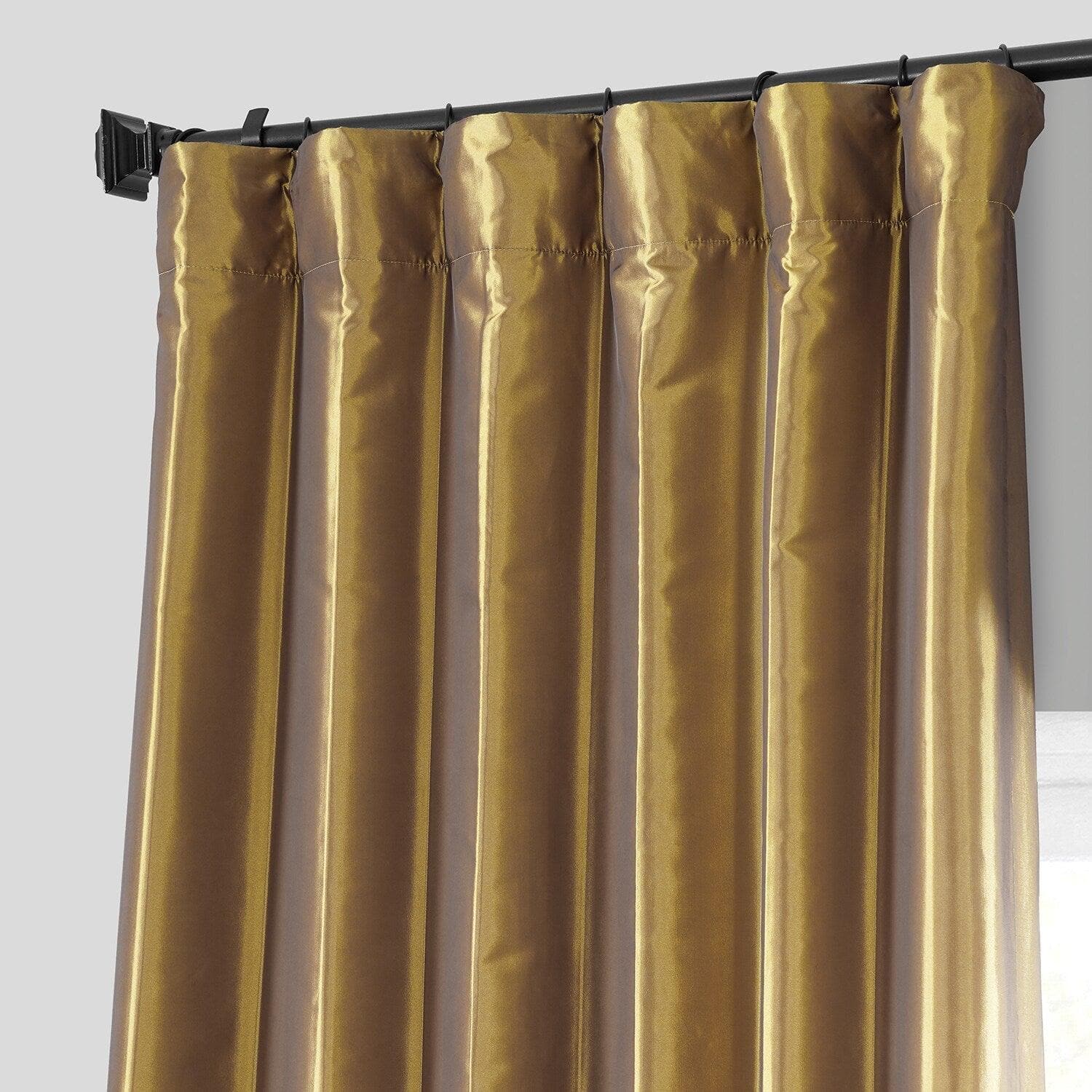 Luxury Golden Spice Faux Silk Taffeta Blackout Curtains for Bedroom - Thermal Insulated Window Drapes for Living Room & Nursery, Noise Reducing Room Darkening Panels (Set of 2)