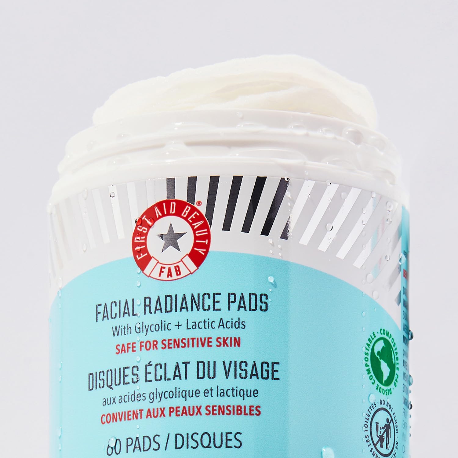 First Aid Beauty Facial Radiance Pads with Glycolic & Lactic Acids - Daily Exfoliating Pads for Brightening & Toning Skin | AHA Chemical Exfoliator for Smooth Texture | Vegan & Compostable Makeup Prep Pads (60 Count) - Perfect for Morning Skincare Routine & Pre-Makeup Application