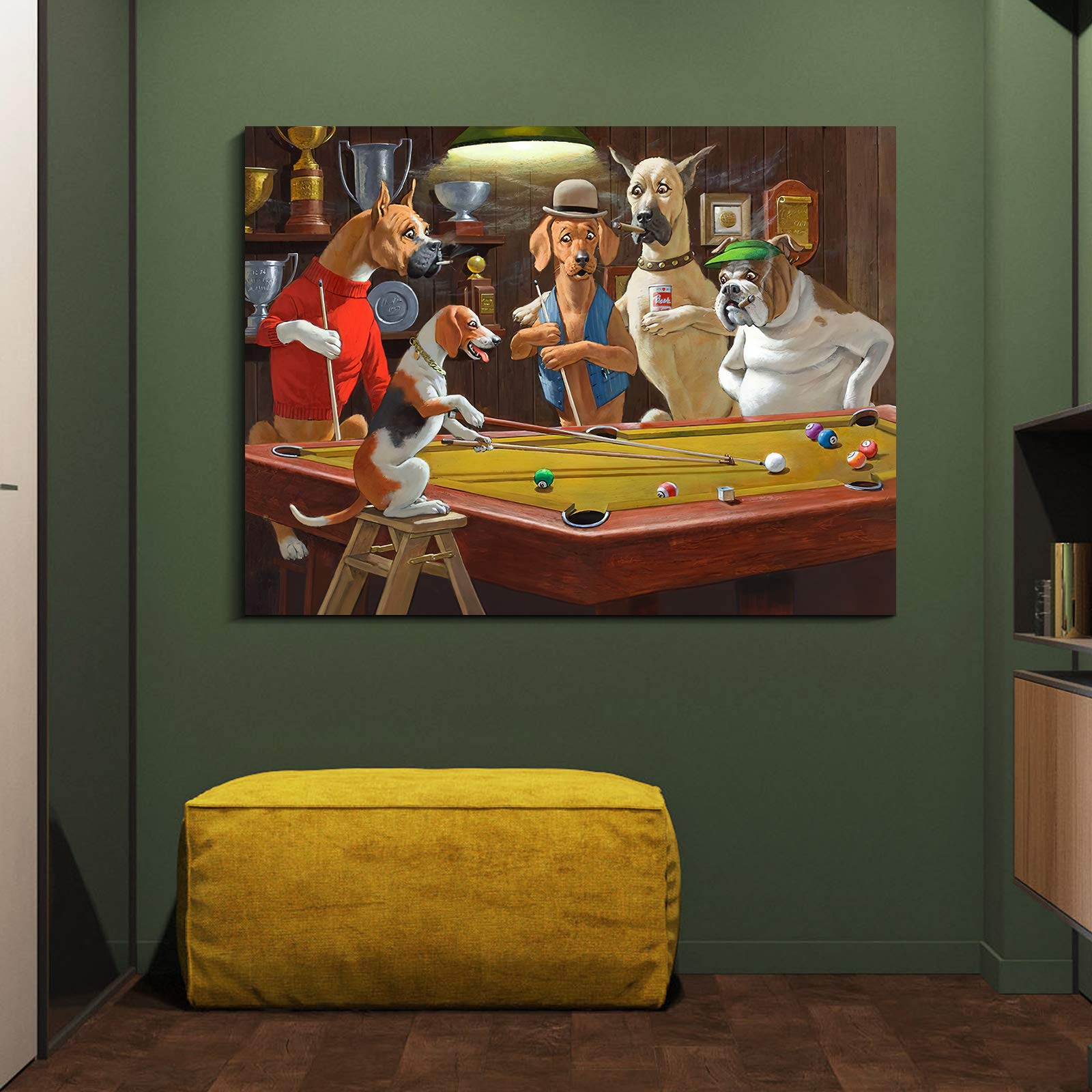 Denozer - Dogs Playing Pool Oil Painting Canvas Print - 40x30 Inches Modern Wall Art for Living Room, Bedroom & Office Decor - Handmade Reproduction Artwork for Home & Gift
