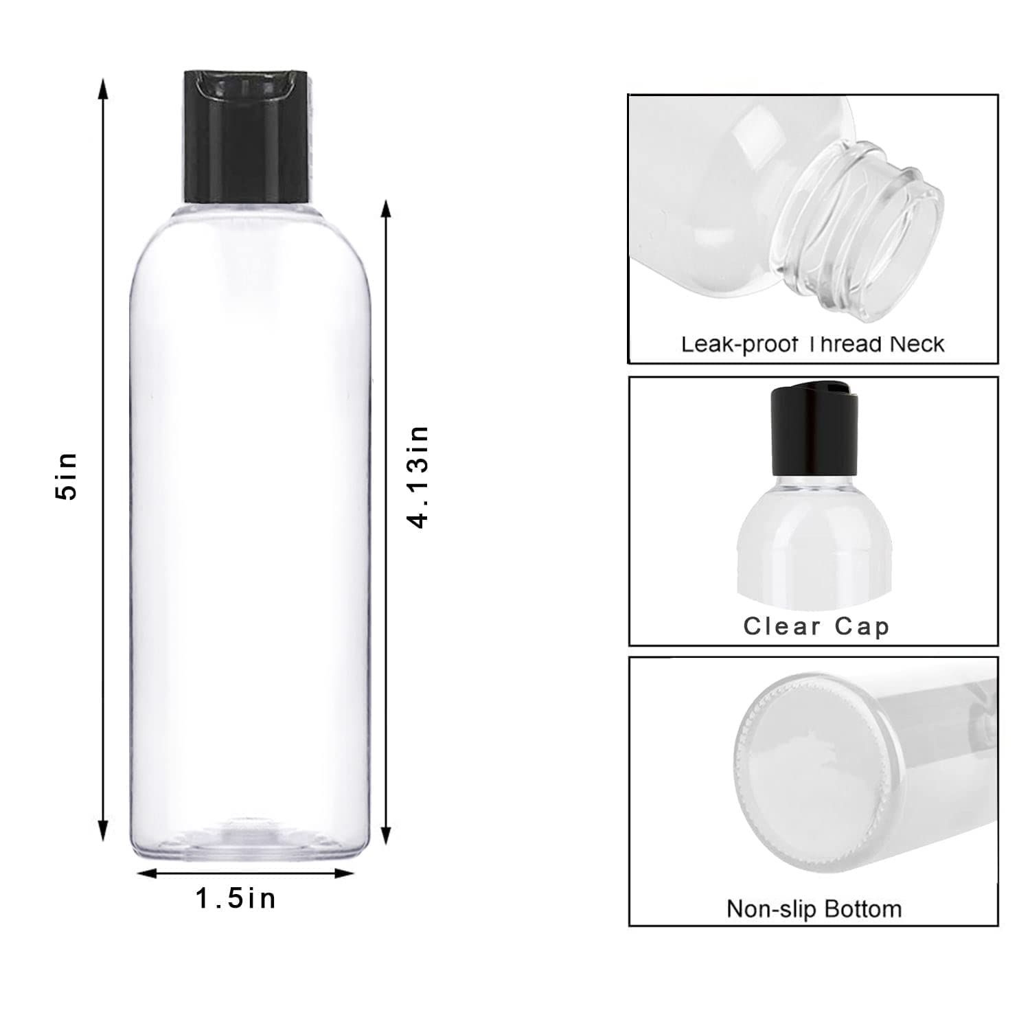 3.4 Oz (100ml) Clear Empty Travel Bottles with Disc Cap - 6 Pack TSA Approved Refillable Plastic Containers for Shampoo, Lotion & Toiletries - Perfect for Air Travel, Gym & Vacation Essentials