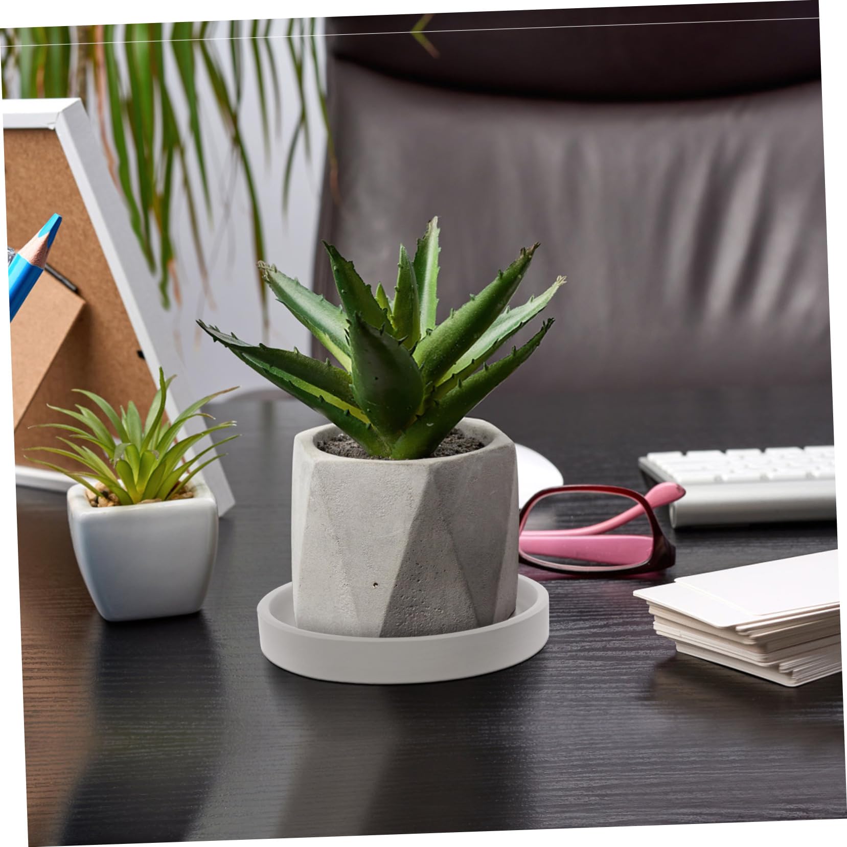 Cabilock 2-Pack Ceramic Plant Pot Trays - Round Indoor Flowerpot Saucers for Houseplants, Succulents, and Herbs | Perfect for Home Decor, Kitchen Countertops, and Balcony Gardening