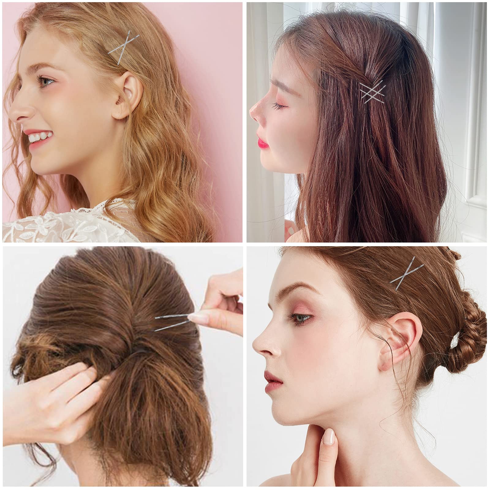 Hoyols Silver Gray Crimped Grip Hair Pins - 100 Count 2 Inch Wavy Non-Slide Bobby Pins for Women & Girls - Secure Hold Hair Accessories for Curly, Thick, or Fine Hair - Perfect for Weddings, Parties, and Everyday Styling
