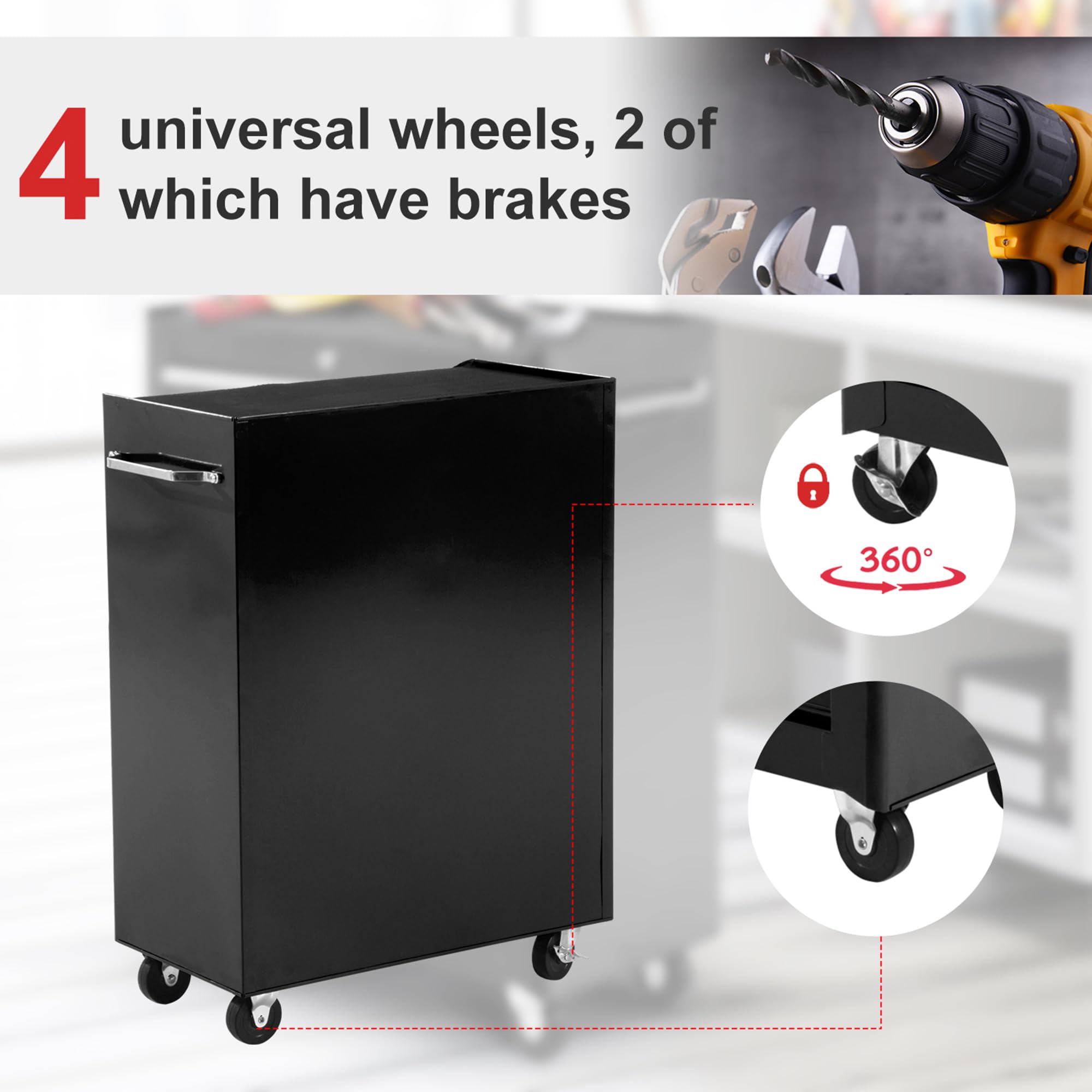 HOMCOM 5-Drawer Rolling Tool Chest with Lock, Heavy-Duty Tool Cabinet with 4 Universal Wheels for Garage, Workshop & Factory Storage - Black | Perfect for DIY Projects, Auto Repair & Professional Tool Organization