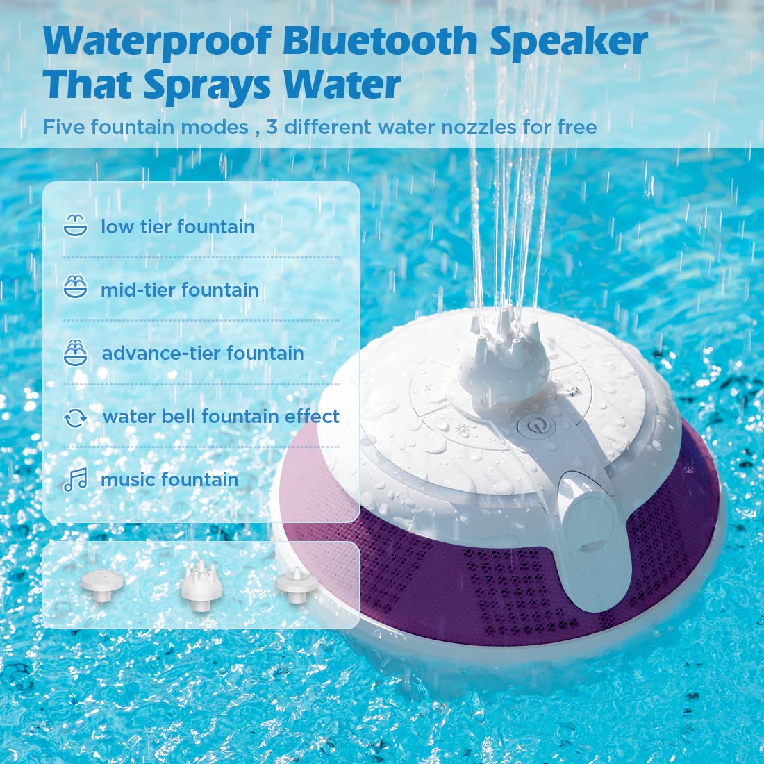 Foifope Floating Bluetooth Speaker - Waterproof Wireless Pool Speaker with LED Lights for Hot Tubs, Showers, Bathrooms & Outdoor Use | Portable Shower Speaker for Kids & Adults (Pink)