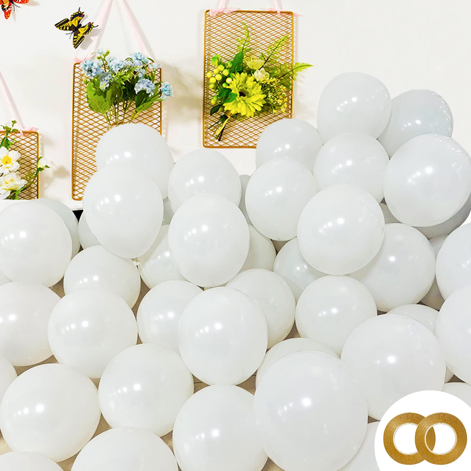 200pcs 5 Inch Matte White Latex Balloons with 2 Ribbon Rolls - Small Party Balloons for Birthday, Wedding, Baby Shower, Bridal, Anniversary & Festival Decorations - Perfect for Arch, Garland & Ceiling Decor