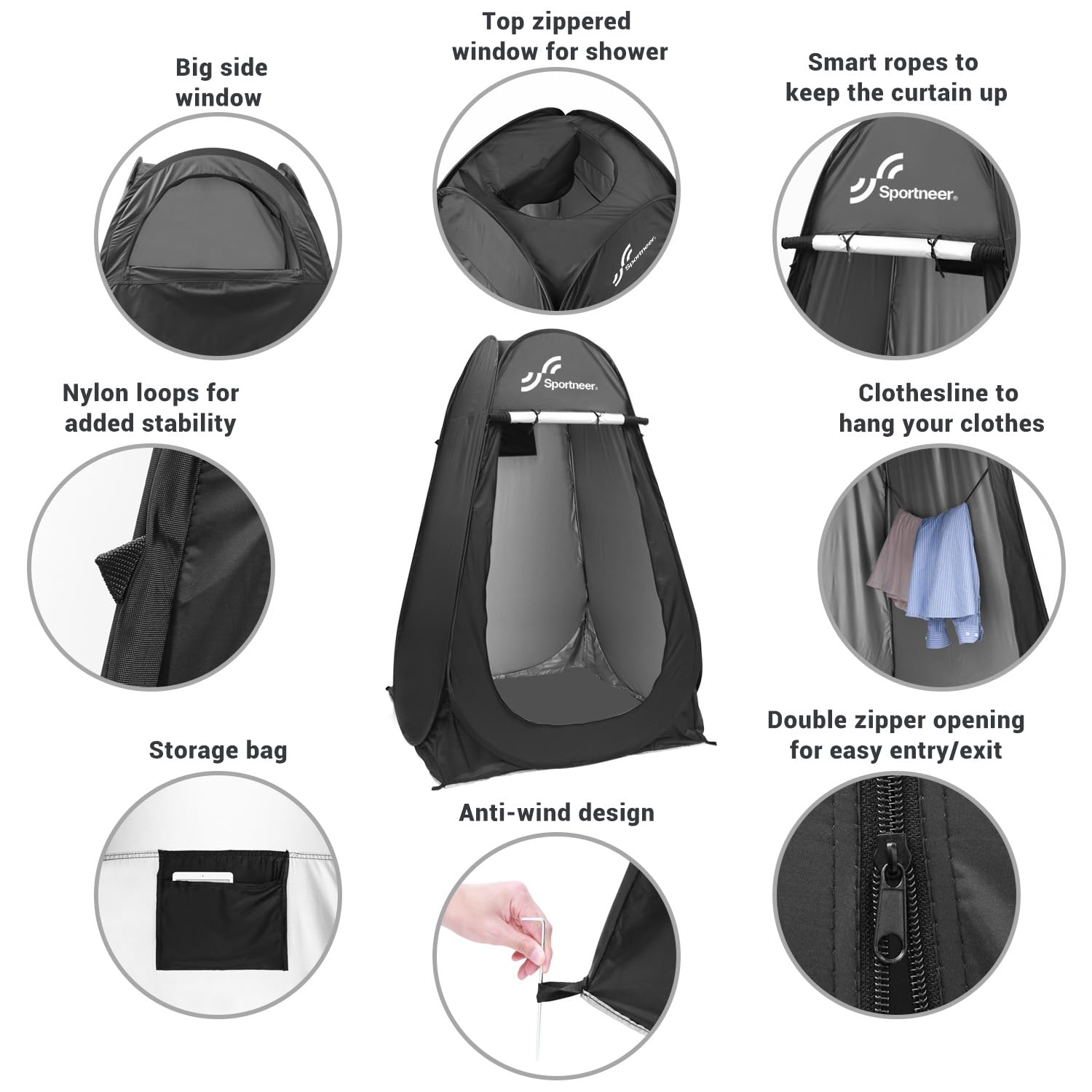 Sportneer Pop Up Privacy Shower Tent - Portable Changing Room for Camping & Beach (75
