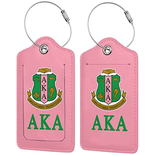 2Pcs AKA Leather Luggage Tags - Premium Suitcase ID Labels with Stainless Steel Loop & Privacy Cover - Durable Travel Bag Tags for Women & Men - Perfect for Airports, Cruises & Business Trips
