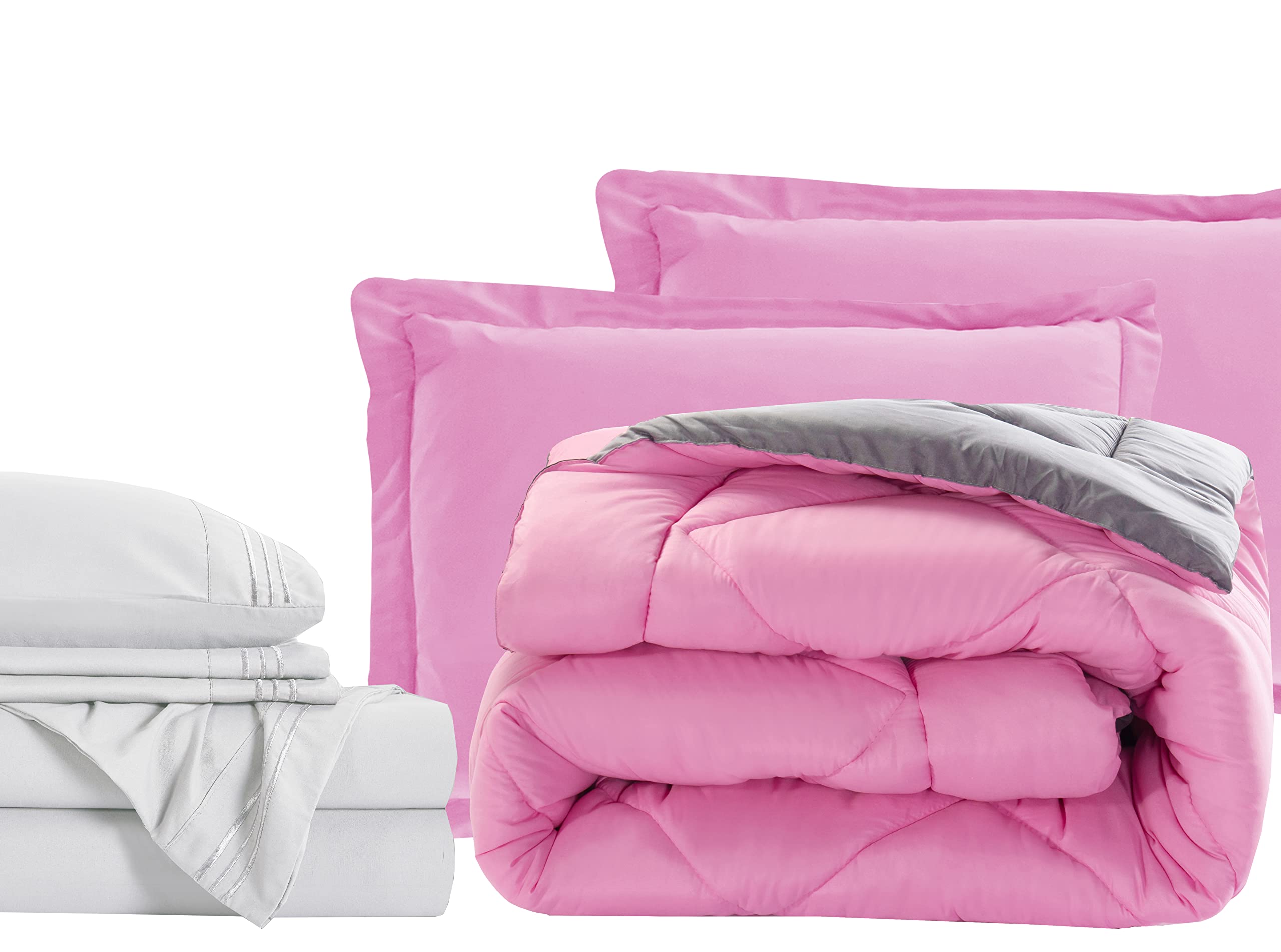 Luxury 7-Piece Twin Size Bed in a Bag Set - 1500 Thread Count Comforter & Sheet Collection | Ultra Soft, Wrinkle & Stain Resistant | Pink & Gray | Perfect for Guest Rooms, Dorms & Cozy Bedrooms