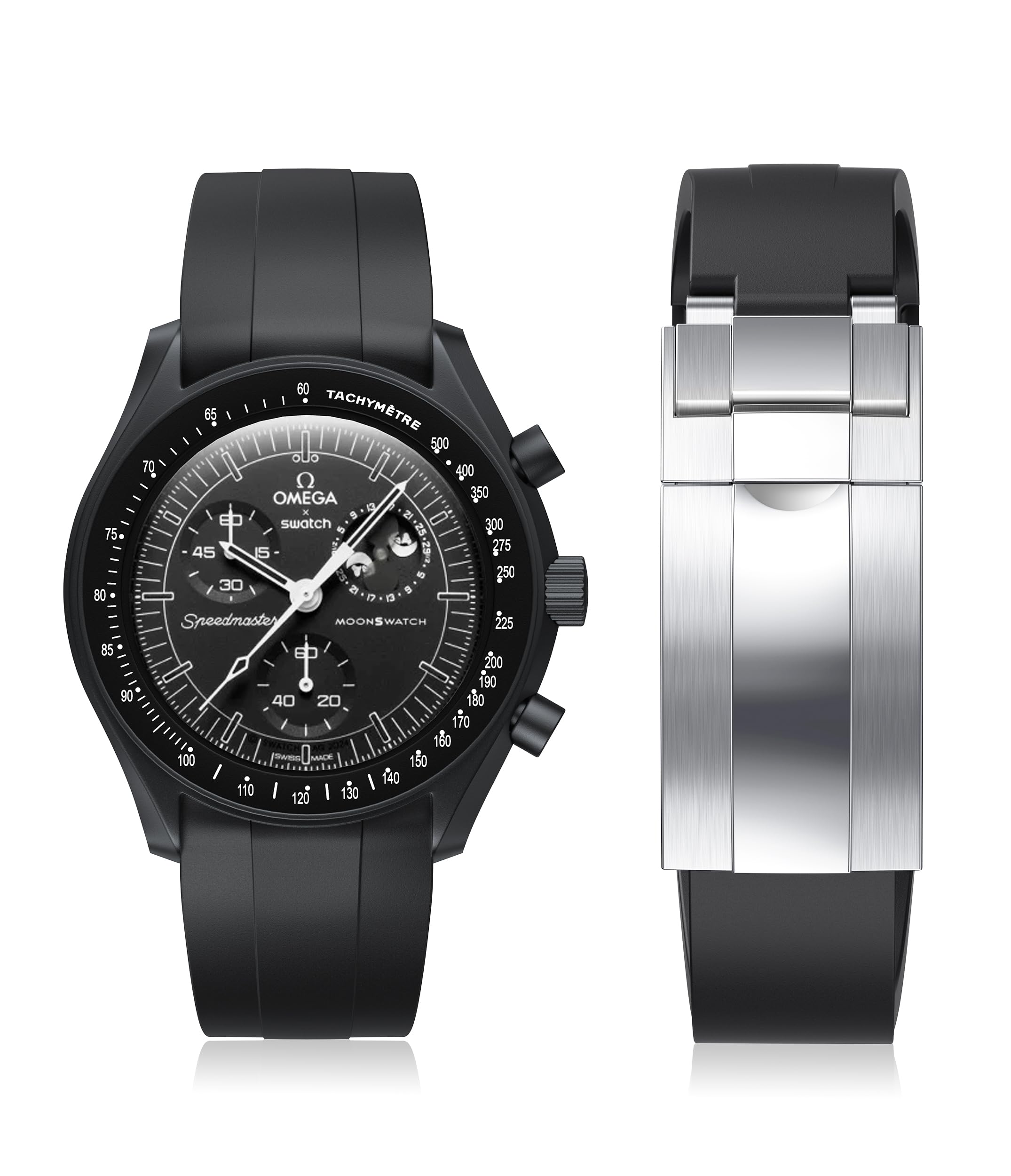 Cut to Size No Gap 20mm Silicone Strap for Omega x Swatch Moonswatch Speedmaster - Soft Curved Replacement Watch Band for Men & Women - Perfect for Sports, Casual & Daily Wear