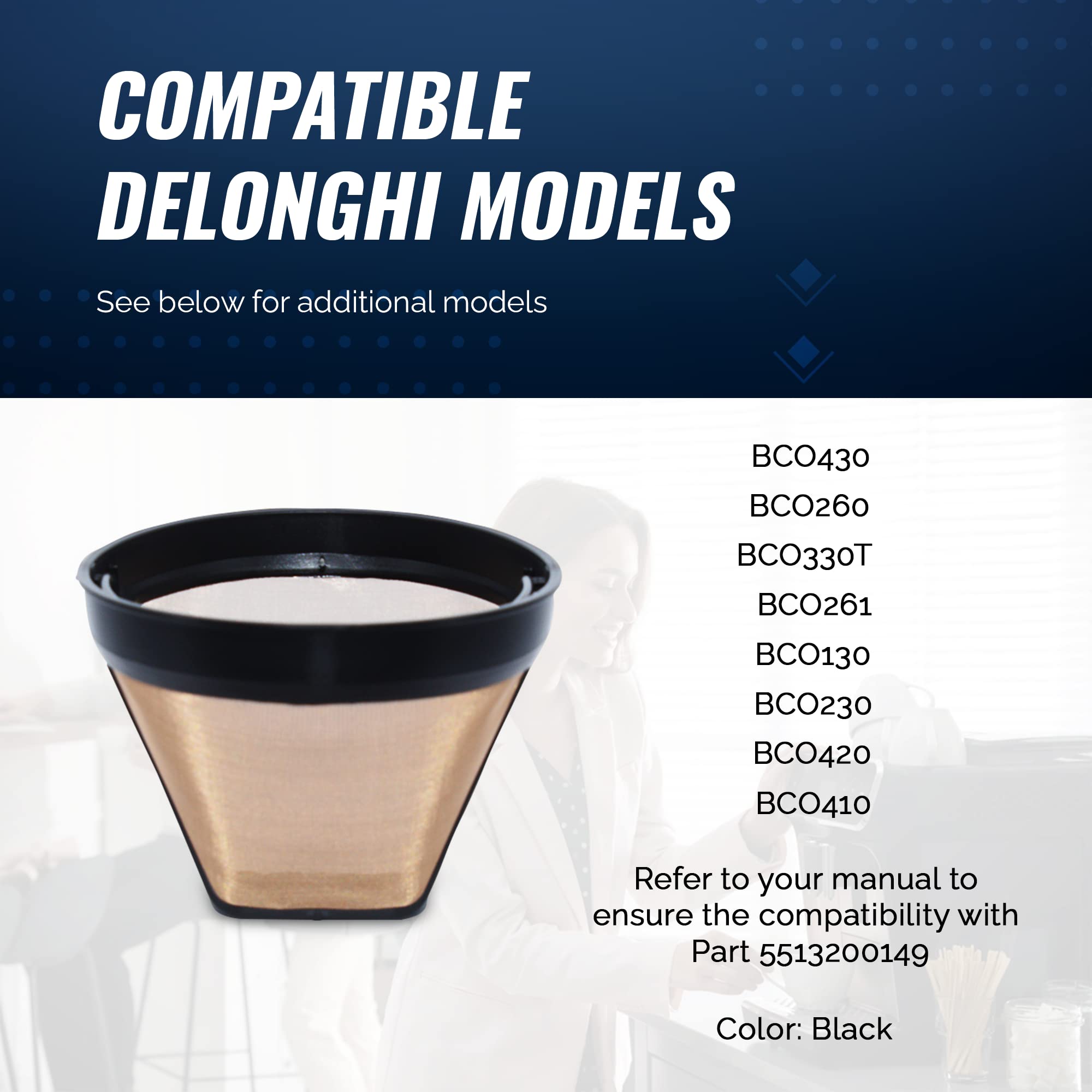 Delonghi 5513200149 Compatible Coffee Filter Replacement - FineParts Espresso Machine & Coffee Maker Accessories - Perfect for Home, Office & Cafe Use