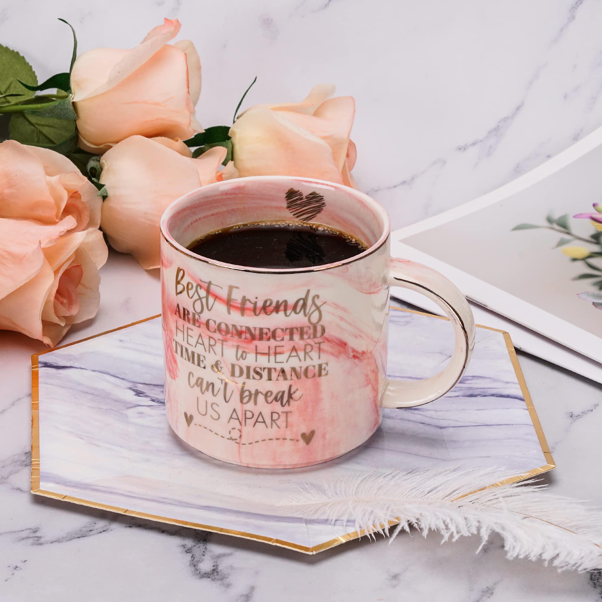 Best Friend Birthday Gifts for Women - Long Distance Friendship Gifts for BFF, Besties - Cute Pink Marble Mug, 11.5oz Coffee Cup - Perfect for Christmas, Anniversaries, and Daily Coffee Moments