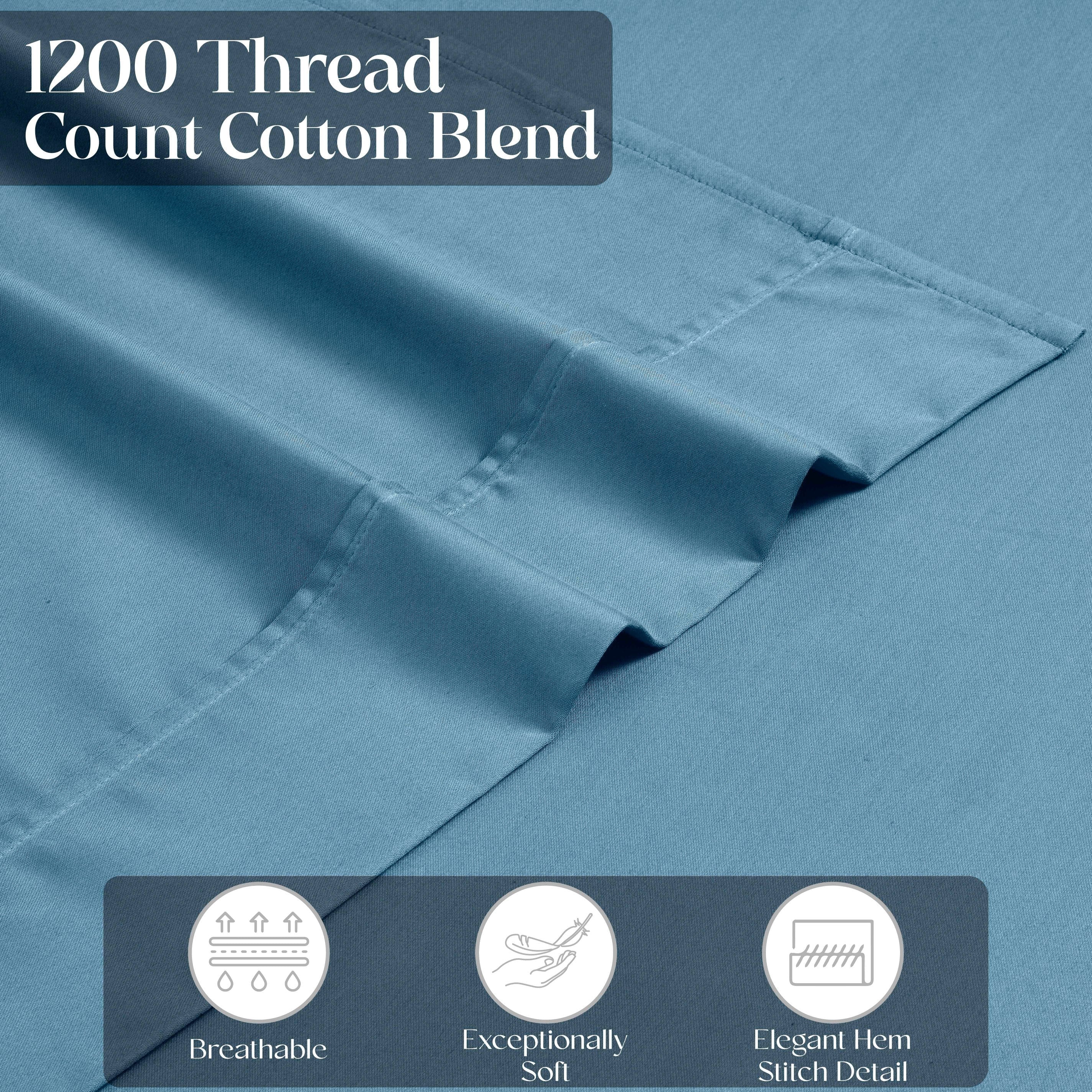 1200 Thread Count Cotton Rich Solid Deep Pocket Bed Sheet Set - Queen Size, Ultra Soft & Breathable - Perfect for Luxury Hotels, Guest Rooms & Master Bedrooms
