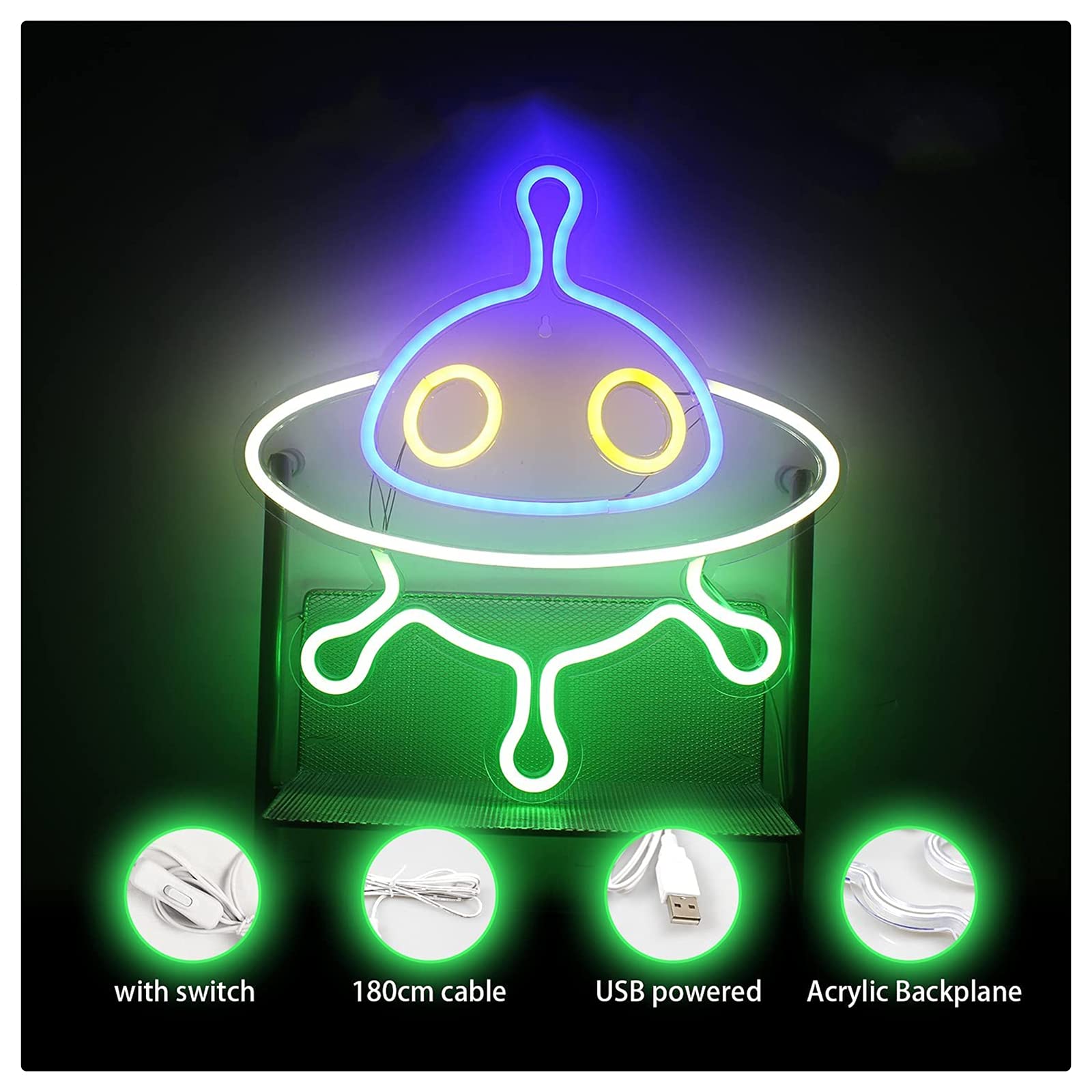 Alien Spaceship UFO LED Neon Light Sign - Acrylic Wall Art for Kids Room Decor, Bedroom Night Light & Unique Gift Idea - Perfect for Sci-Fi Themed Parties, Gaming Rooms & Space Enthusiasts