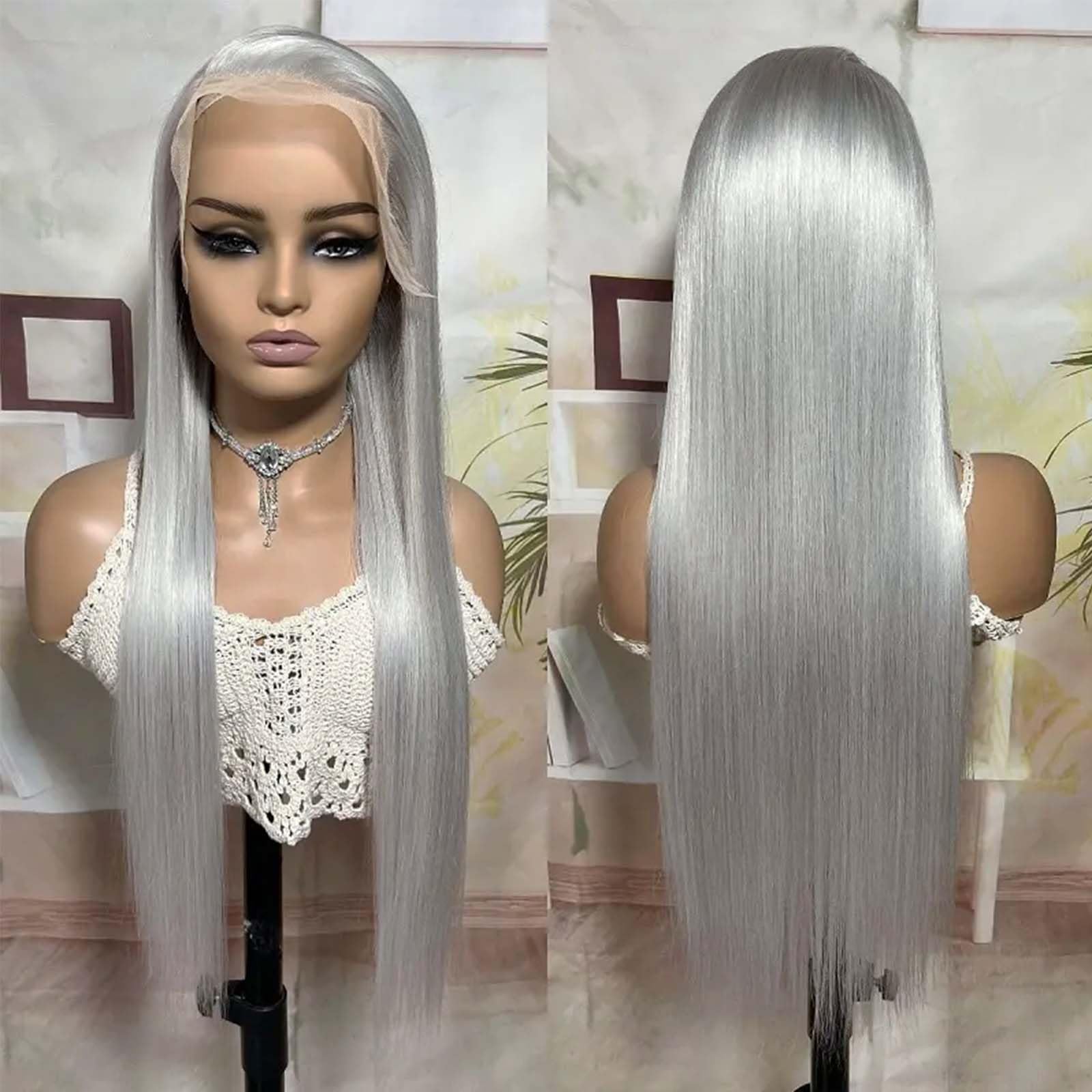 13x4 HD Lace Front Wigs Human Hair - Silky Straight Glueless Gray Human Hair Wig 30 Inch Long Layered with Pre-Plucked Hairline - Natural Silver Grey Frontal Wigs for Women 180% Density - Perfect for Daily Wear, Cosplay, and Special Occasions