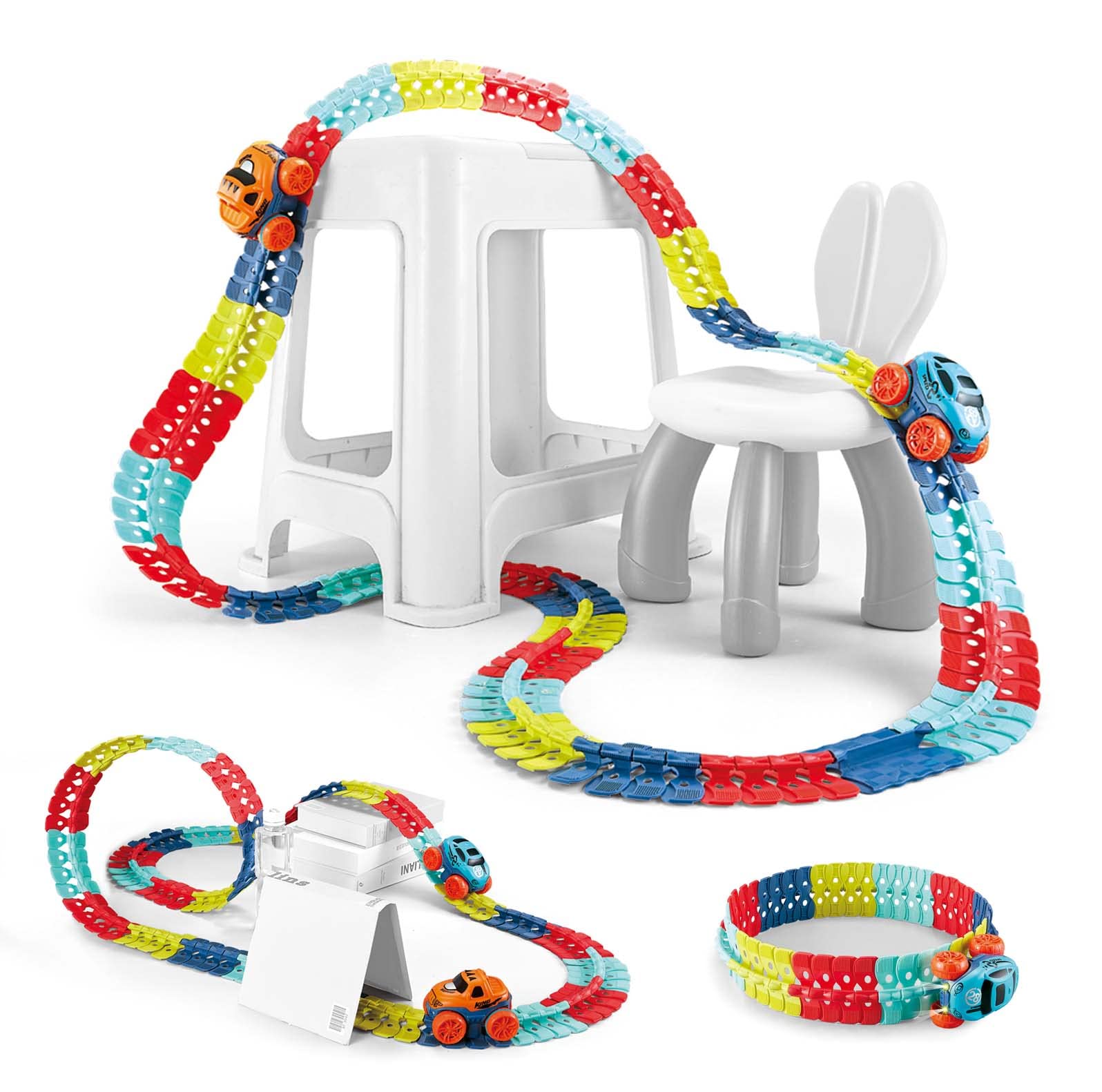 184-Piece Magic Race Car Track Set - Flexible & Changeable Toy for Boys & Girls Ages 3-12 - Perfect for Christmas & Birthday Gifts - Indoor & Outdoor Play Racing Fun