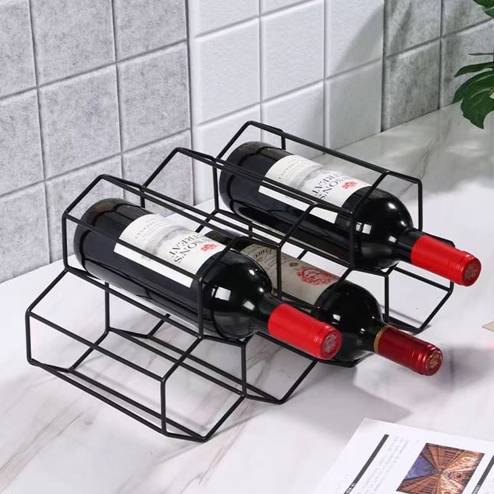 Small Black Metal Honeycomb Wine Rack - Countertop Freestanding 9-Bottle Organizer for Kitchen, Bar & Home Decor | Perfect for Wine Storage, Water Bottles & Tabletop Organization