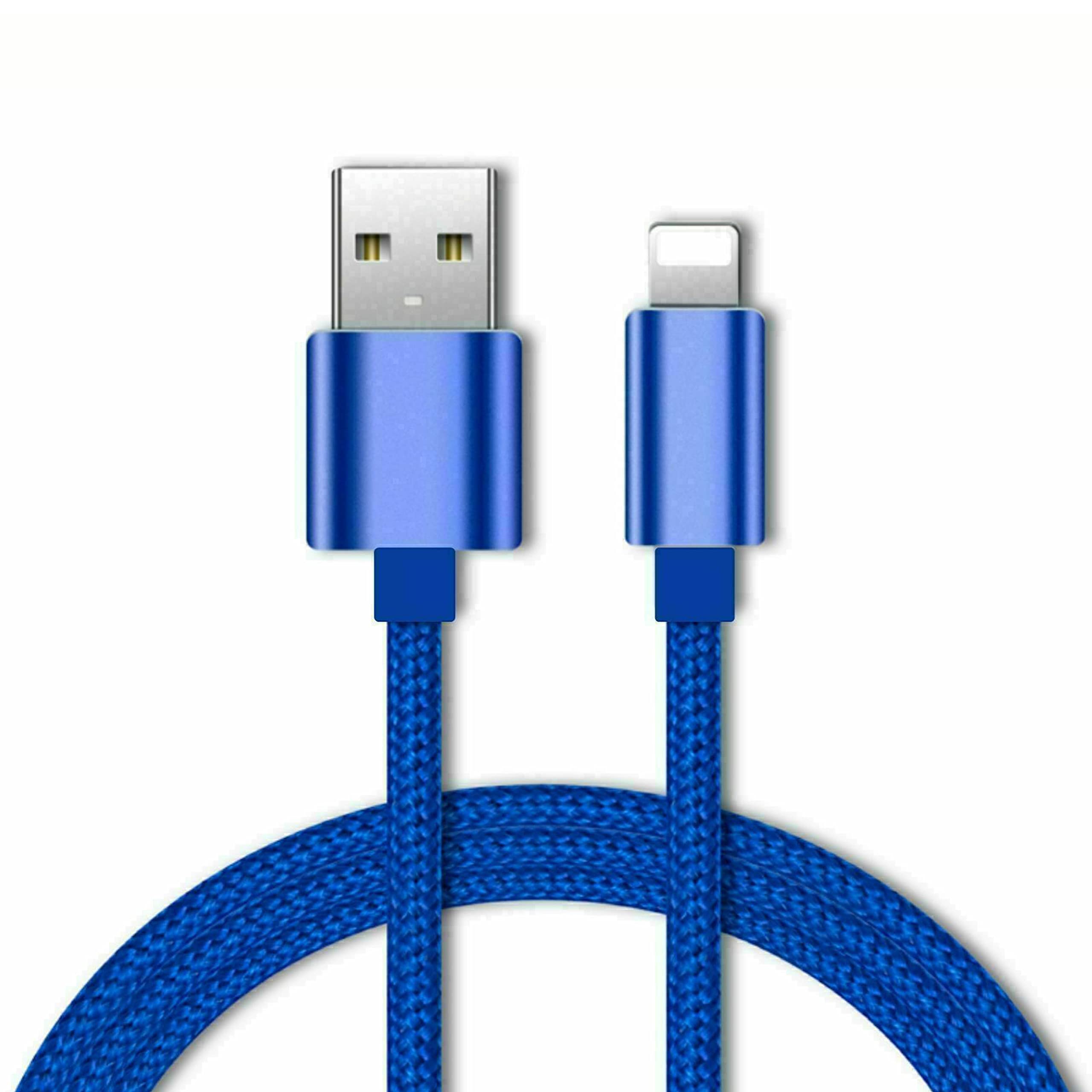 Premium Nylon Braided USB Charging Cable for iPhone 13/12/11/XS/8/7/6/SE & iPad - Fast Charging, Durable 1M Blue Cable for Home, Office & Travel