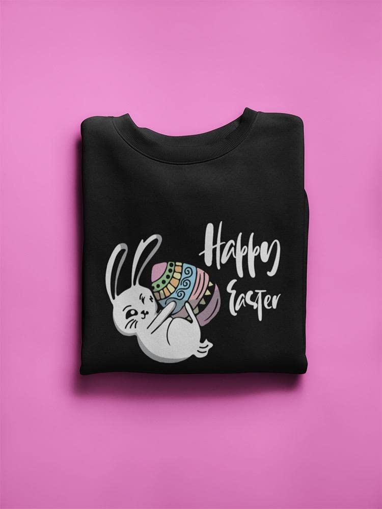 Happy Easter Bunny Egg Print Sweatshirt for Women - Cute Spring Holiday Pullover for Easter Celebrations, Family Gatherings & Festive Outfits