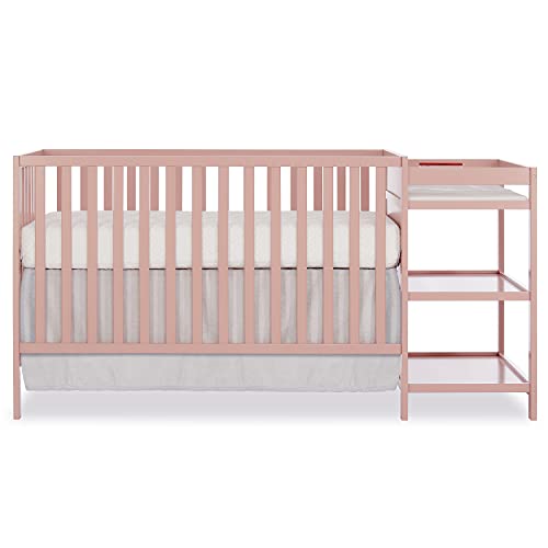 Dream On Me Synergy 5-in-1 Convertible Crib with Changer - Dusty Pink Nursery Furniture | Baby Crib to Toddler Bed Conversion | Perfect for Nursery, Daycare & Small Spaces