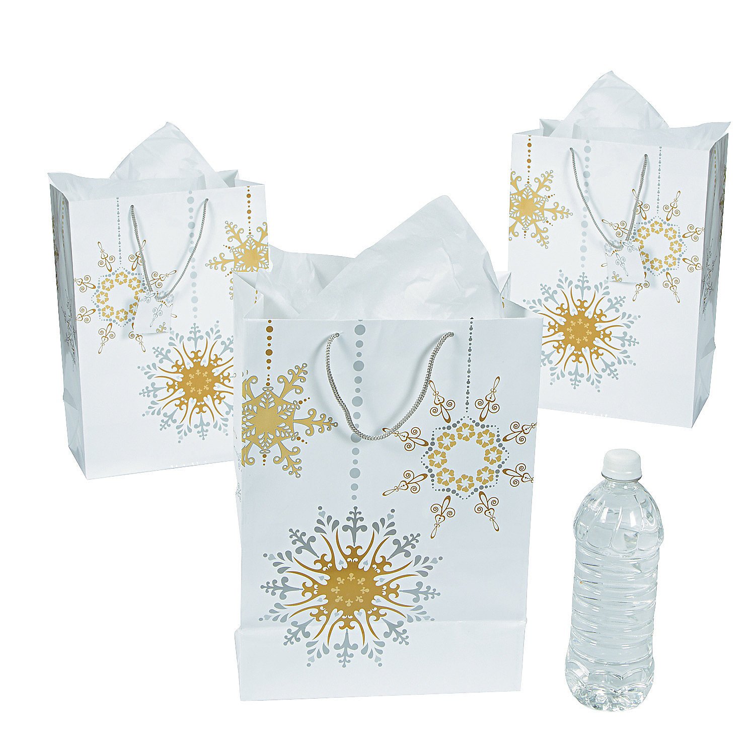 Large Gold & Silver Snowflake Christmas Gift Bags - Set of 12 - Holiday Party Supplies for Xmas Gifts, Decorations & Festive Celebrations