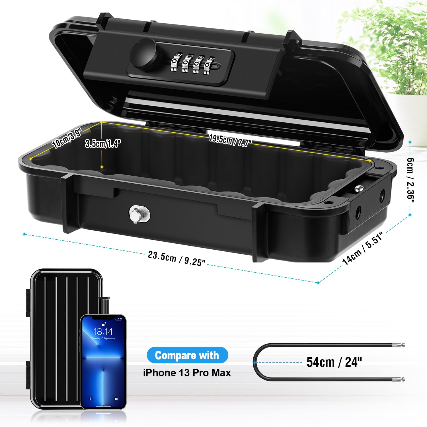 Waterproof Anti-Theft Portable Safe Box with Combination Lock & Removable Wire Rope - Secure Travel Lockbox for Beach, Hotel, Dorm, Home, Office & Car - Perfect for Vacation, Camping & Outdoor Adventures