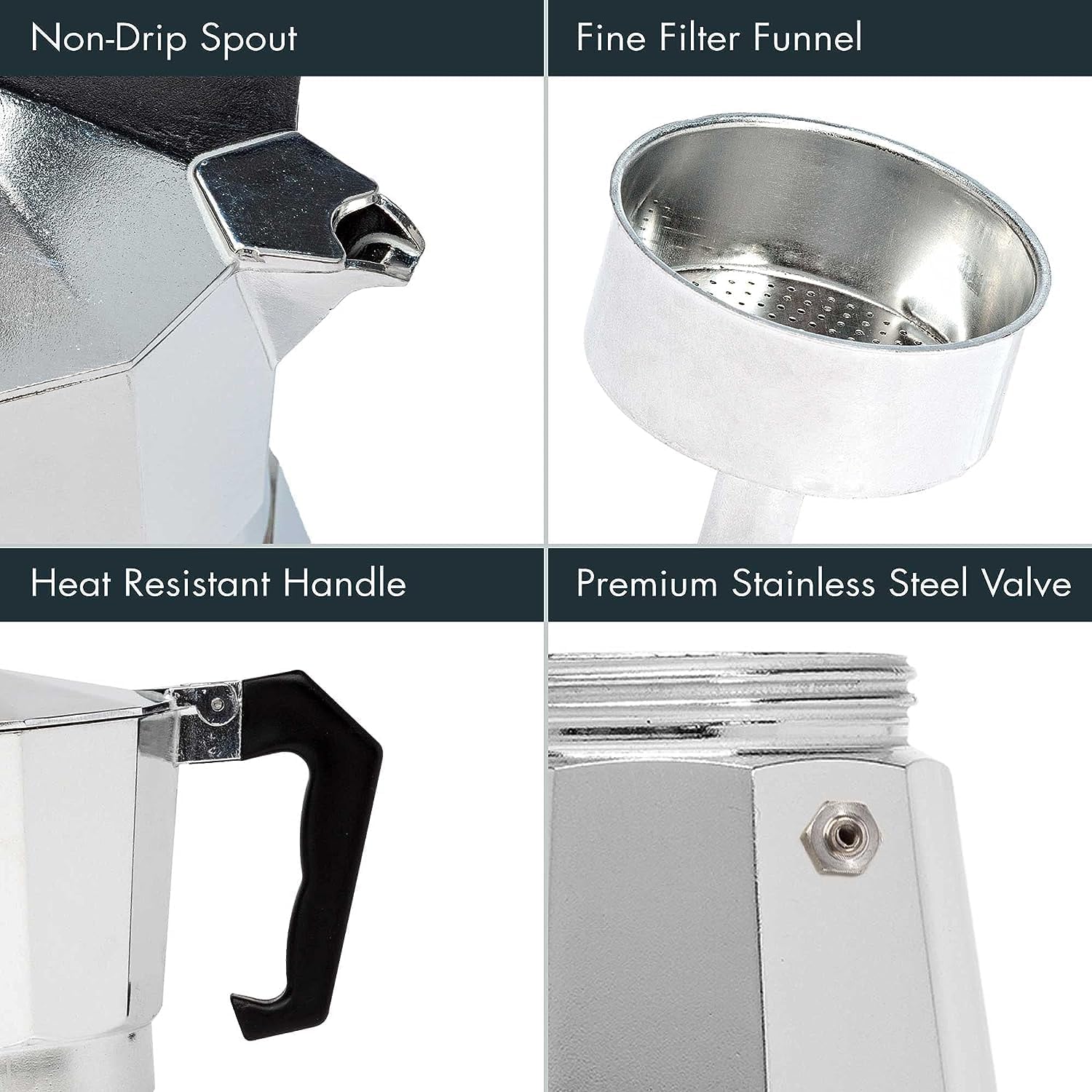 Stovetop Espresso Maker - 50ml Moka Pot Coffee Maker for Italian Coffee | 1 Cup Silver Greca Coffee Pot | Perfect for Home Brewing & Camping