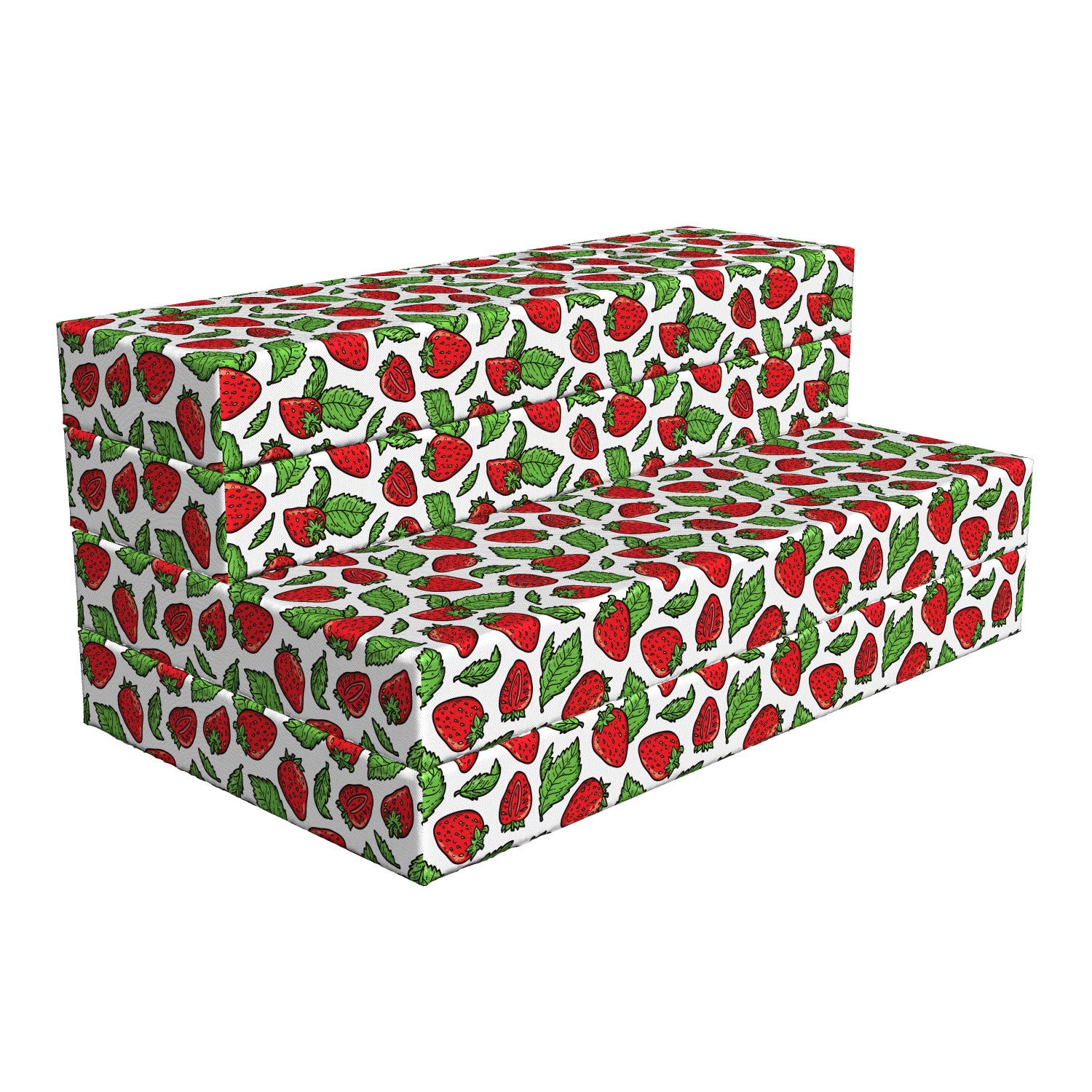 Ambesonne Fruit Foldable Mattress - Juicy Strawberry Leaves Design, 78.7 x 47.2 Inches, Fern Green & Red - Perfect for Guest Beds, Dorm Rooms, and Camping Trips