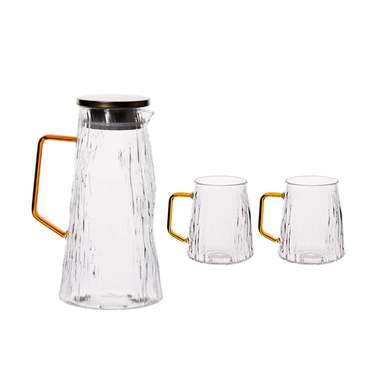 Premium Glass Water Carafe Set with 2 Cups - 1.5L Large Capacity Pitcher with Handle for Hot & Cold Beverages, Tea, Juice - Ideal for Home, Office, Restaurant, and Outdoor Use (Color: A)
