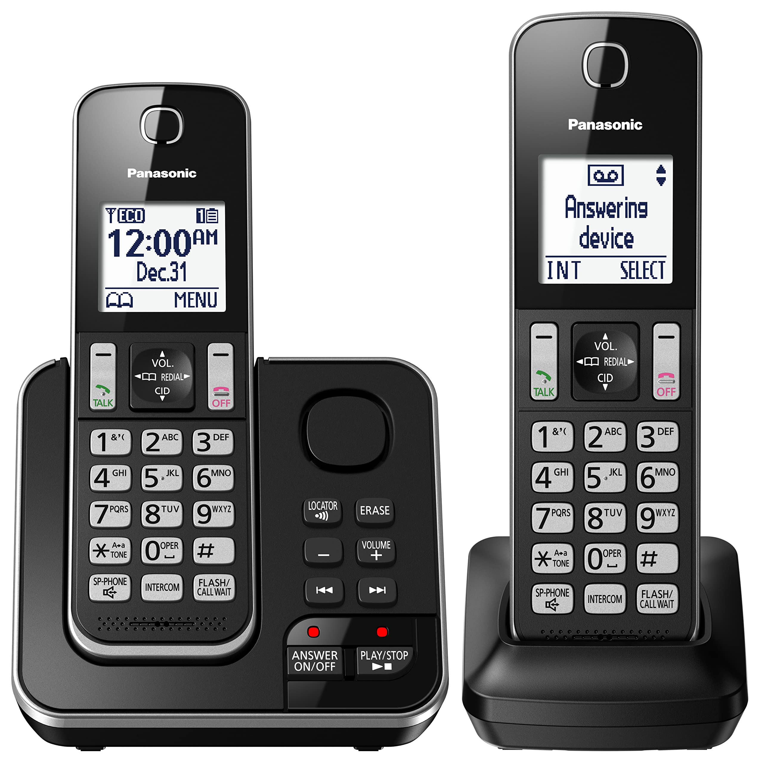 Panasonic KX-TGD392CB DECT 6.0 Expandable Cordless Phone System with Answering Machine, Call Blocking & 2 Handsets - Black - Ideal for Home Office, Business & Elderly Users