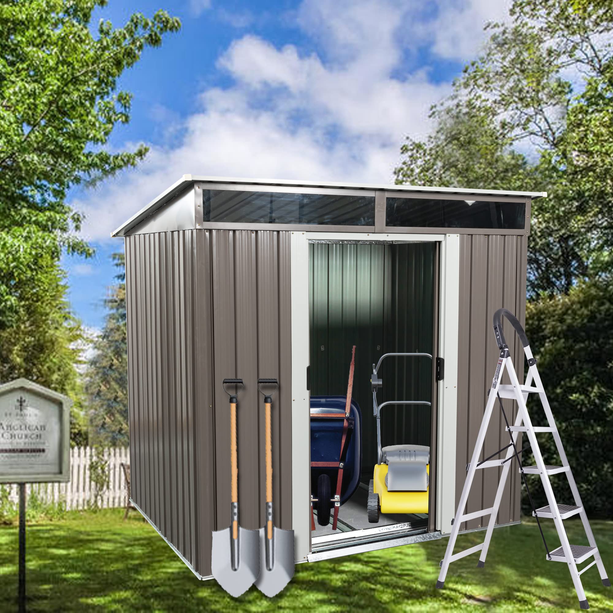 6ft x 4.5ft Outdoor Metal Storage Shed - Sun Protection & Waterproof Tool Shed for Backyard, Patio, Lawn (6ft x 4.5ft, Gray) | Perfect for Garden Tool Organization, Yard Equipment Storage & Outdoor Furniture Protection