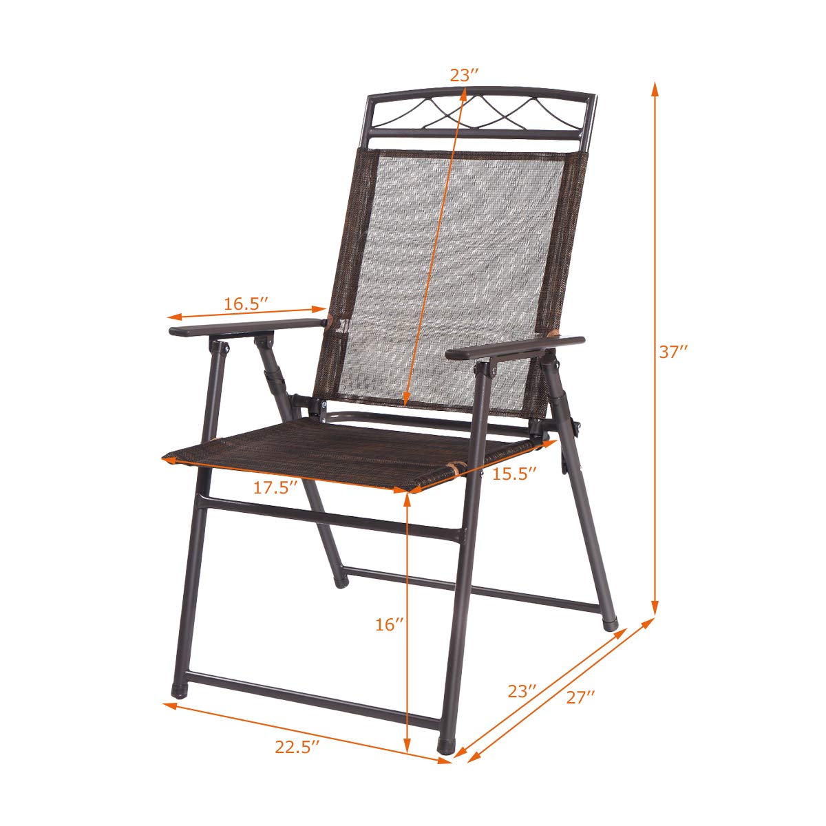ARLIME 4-Pack Folding Steel Chairs with Armrest & Footrest - Portable Indoor Outdoor Sling Chairs for Patio, Camping, Deck, Garden, Pool & Backyard Use - Heavy Duty Durable Dining Chairs for Home & Commercial Settings