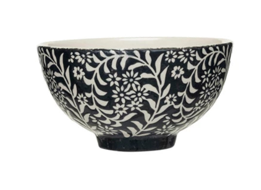 Hand Painted Stoneware Bowls - Black & Green Ceramic Bowls for Soup, Salad, Rice | Eco-Friendly Dinnerware Set for Home, Restaurant & Gifts